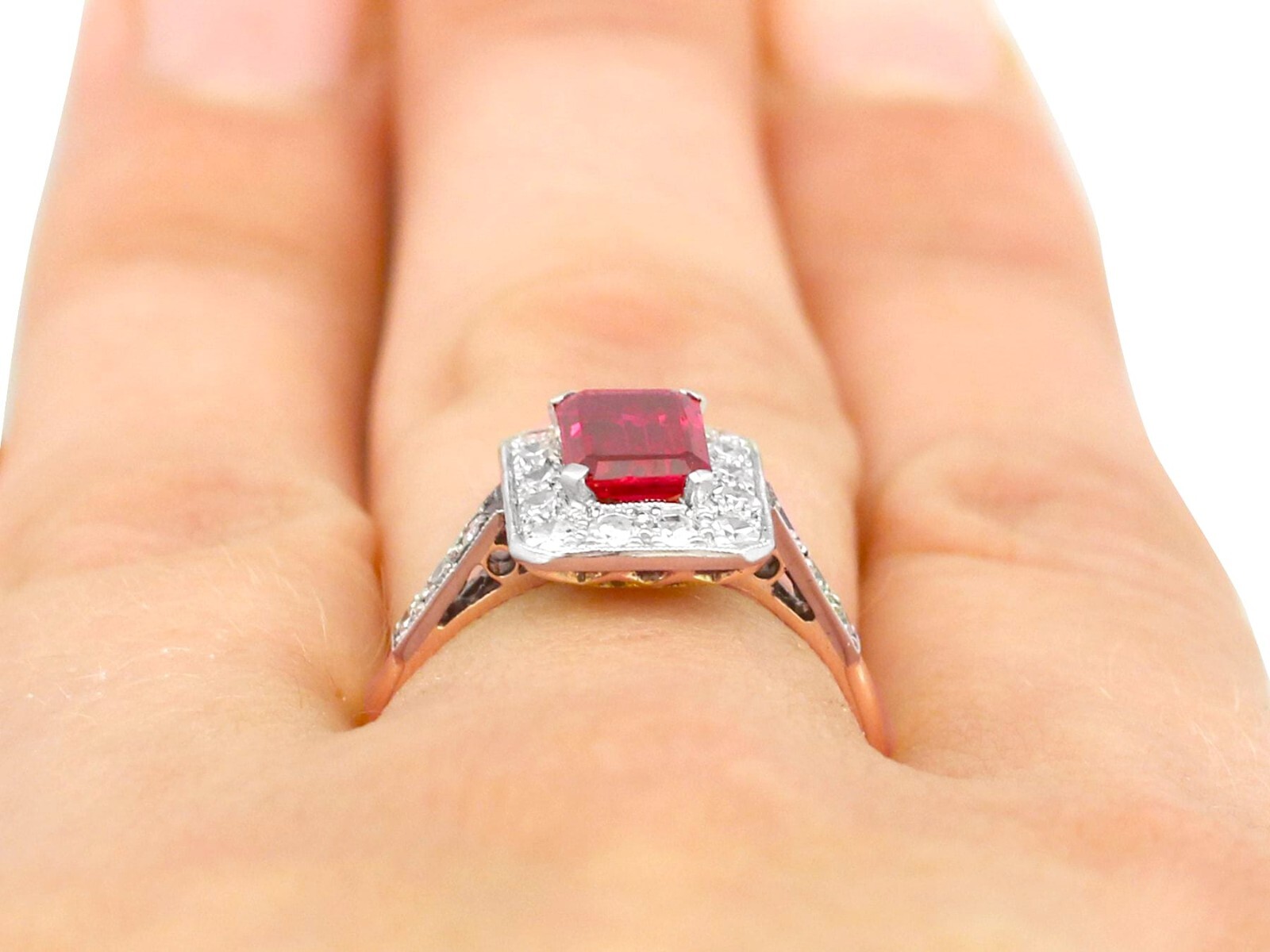 Antique Synthetic Ruby and 0.78 Ct Diamond, 18k Yellow Gold Dress Ring