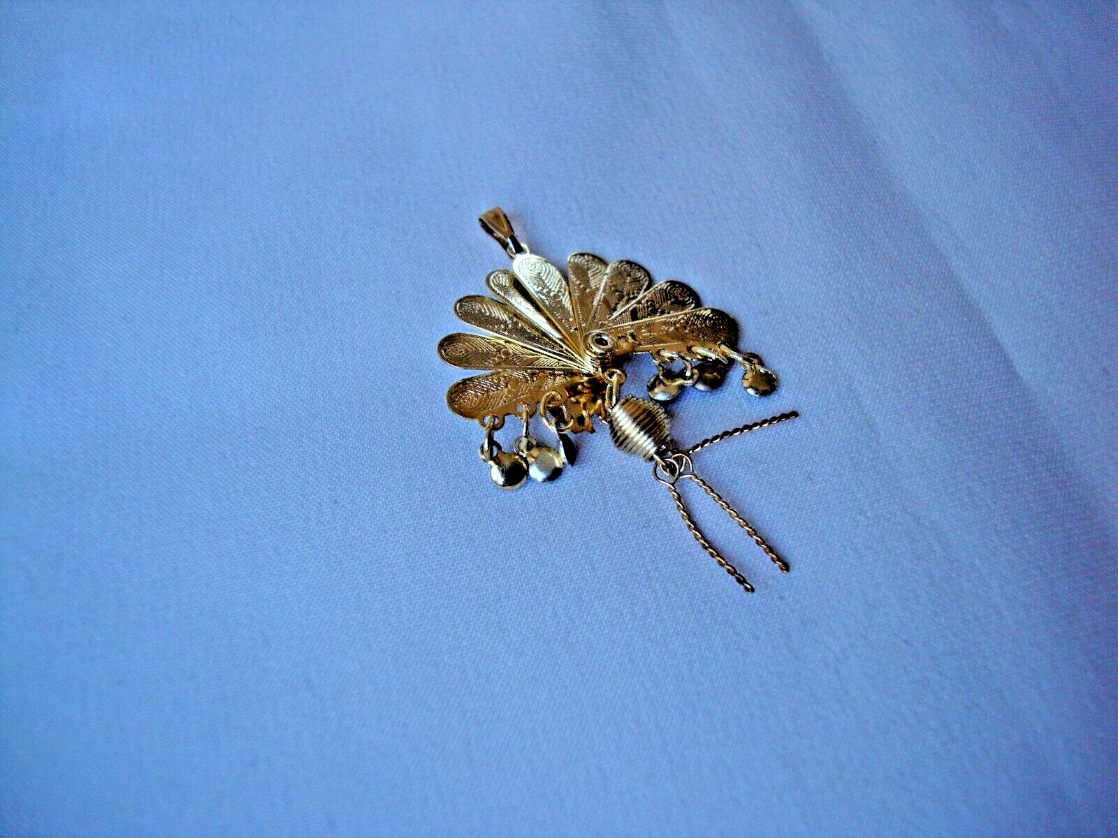 Vintage Folding Peacock Fan Purple Red Blue & White Enamel Gold Plated Pendant
