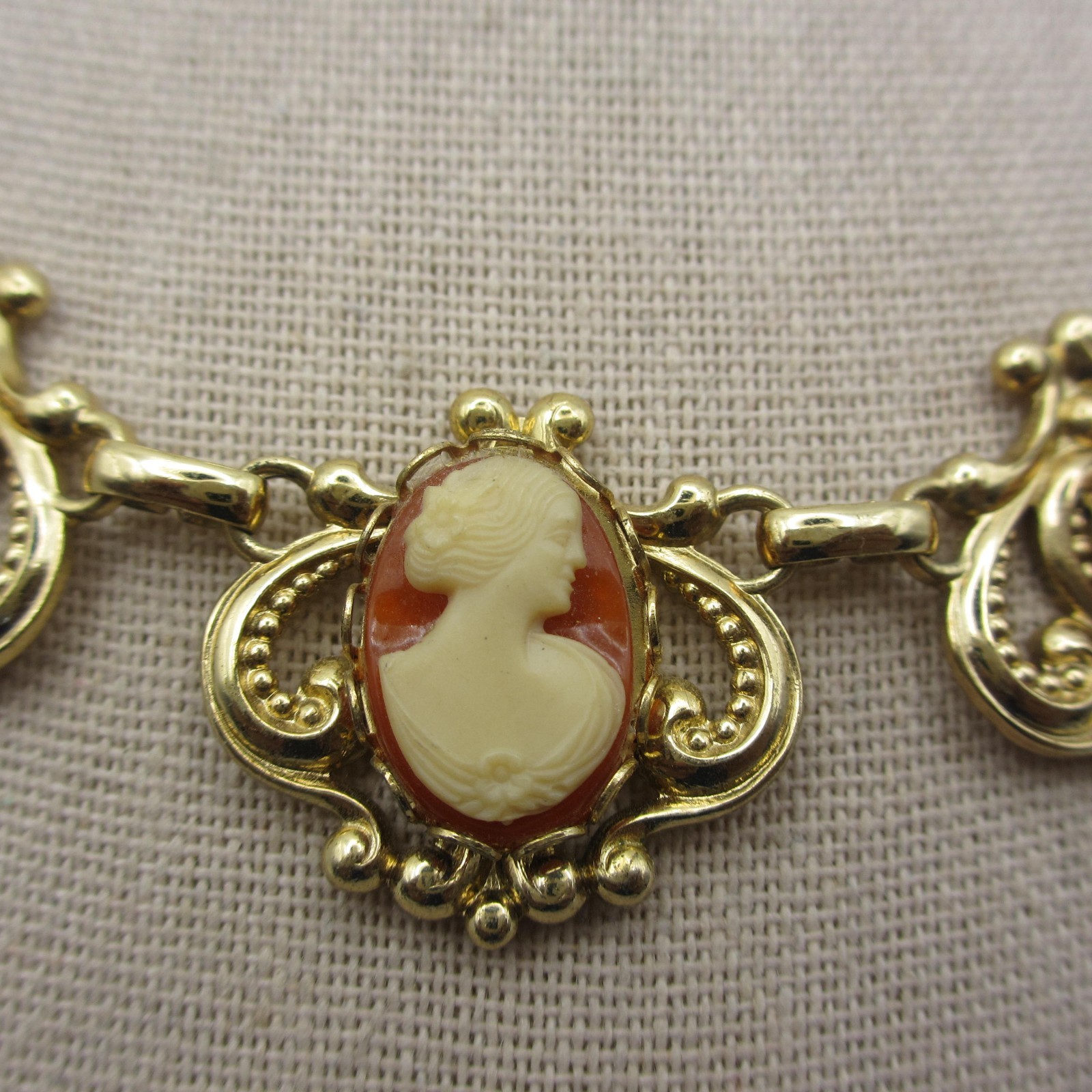 Vintage Cameo Necklace Victorian Revival Gold Tone 16 Inch