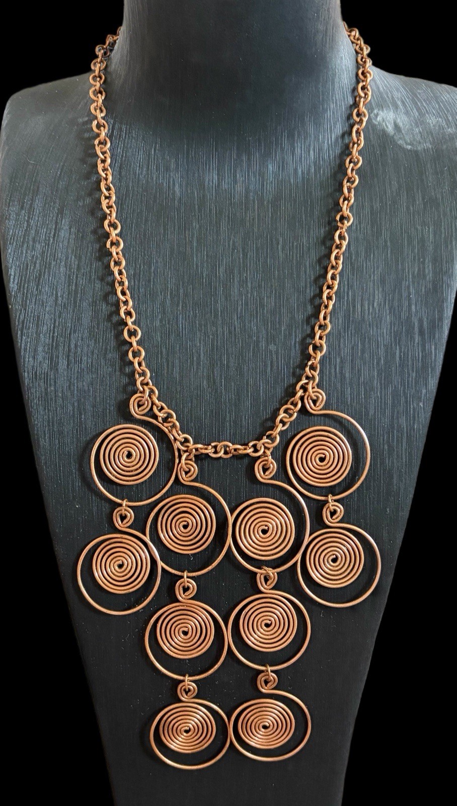 Vintage Artisan Boho Copper Spiral Statement Necklace~Festival Jewelry~1990s
