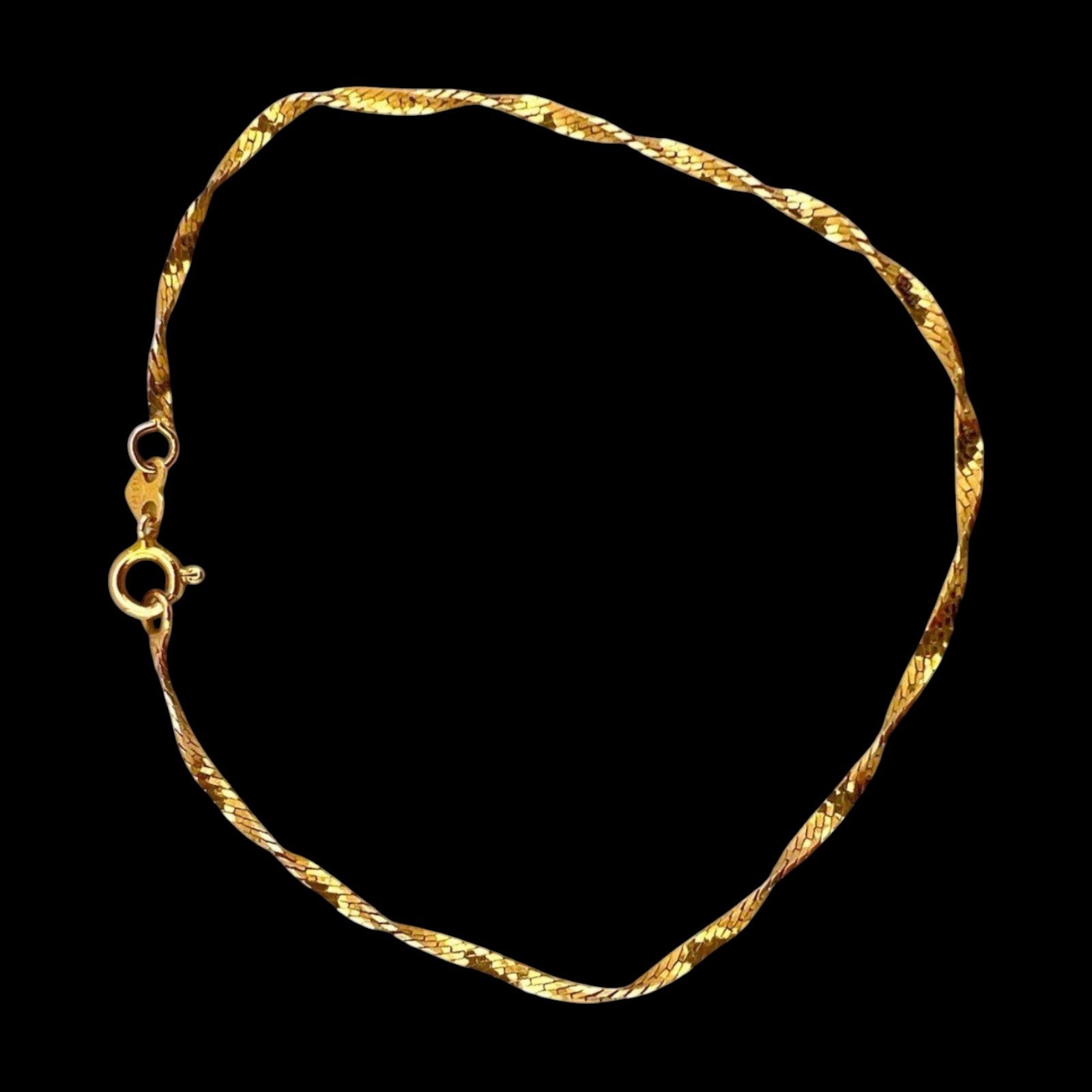 14K Yellow Gold Flat Braided Twisted Herringbone Link Chain Bracelet 5.5”, 0.78G