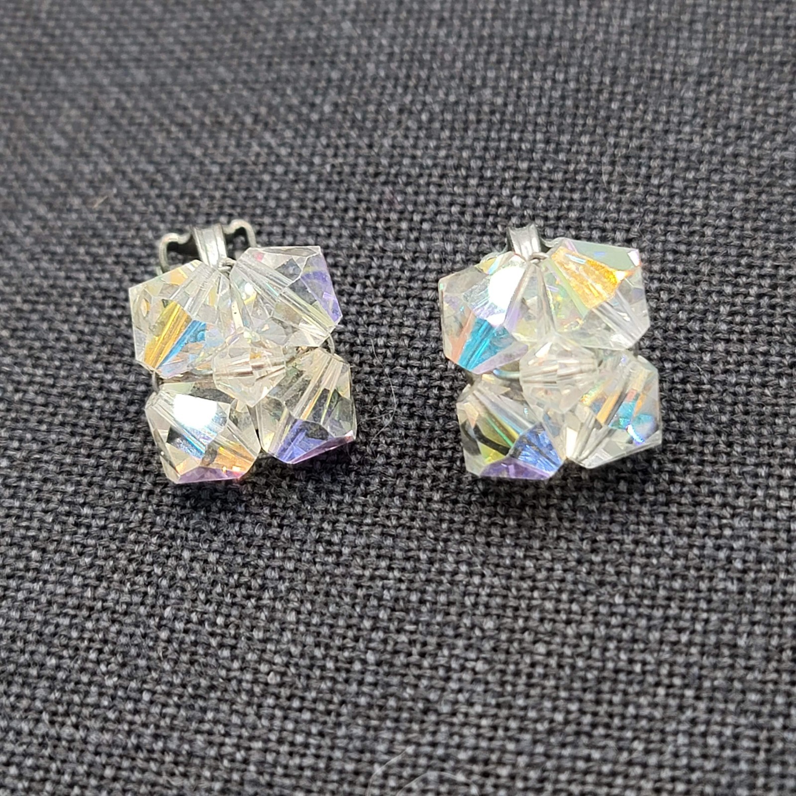 Vintage AB Bicone Cluster Bead Clip on Earrings Studs 3/4″