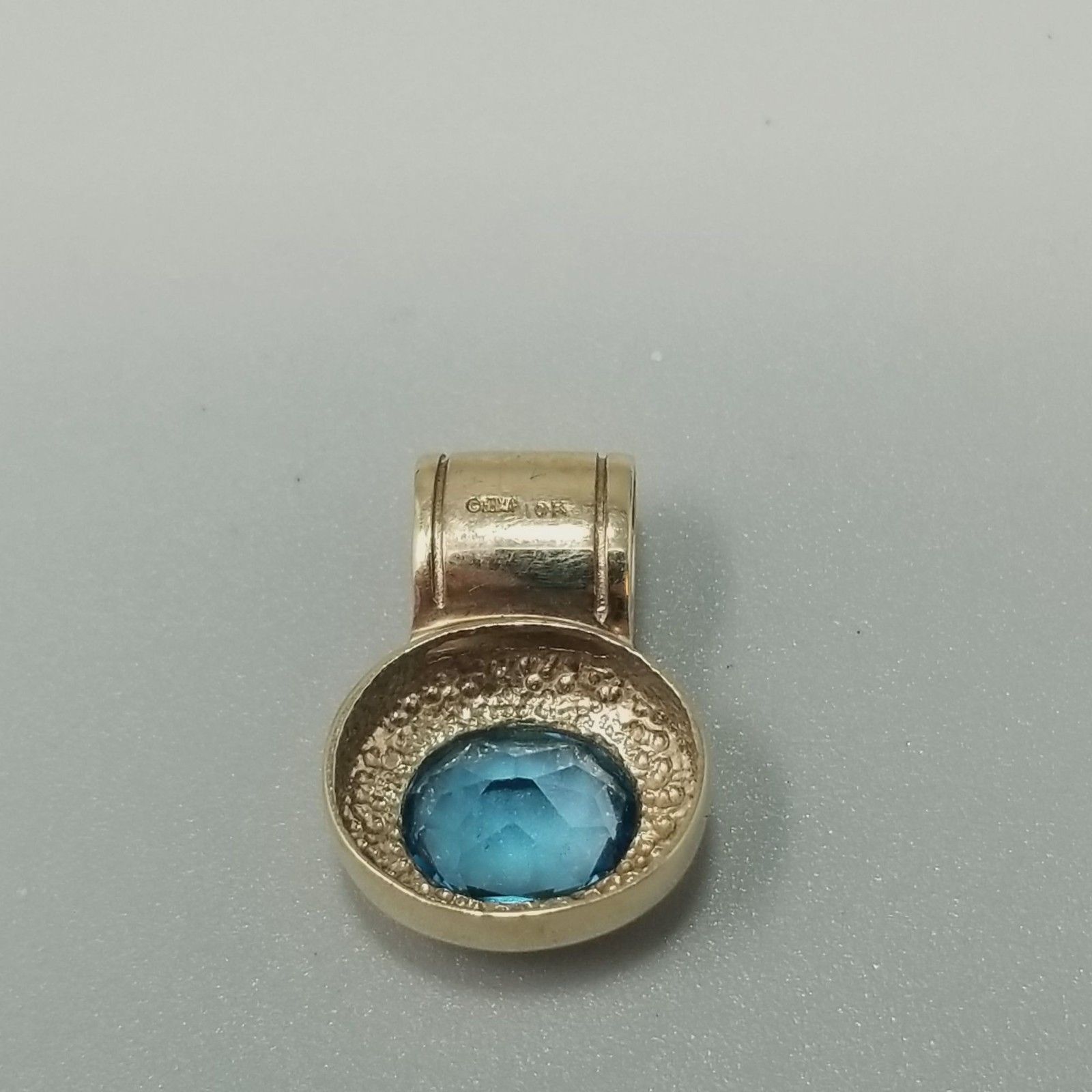 Vintage 14k Gold Oval Blue Topaz Pendant Large Slide Bail December Birthstone