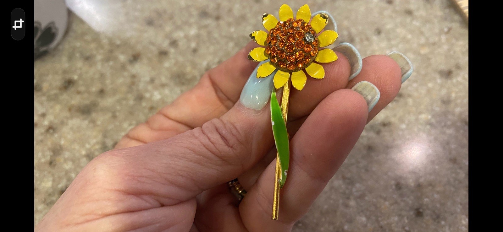 Lot Of 2 – Vintage Flower Brooch/Pins Poppy & Sunflower Enamel Rhinestone