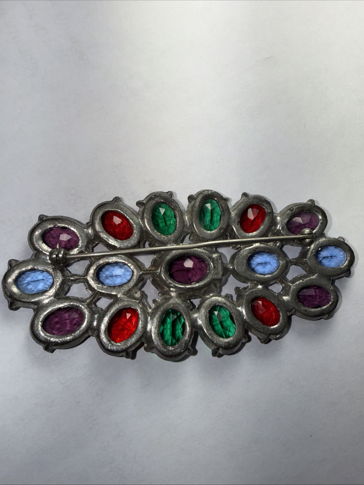 Pin Brooch Czech Art Deco Fruit salad Pot Metal 3.5” Open Back Stones Antique