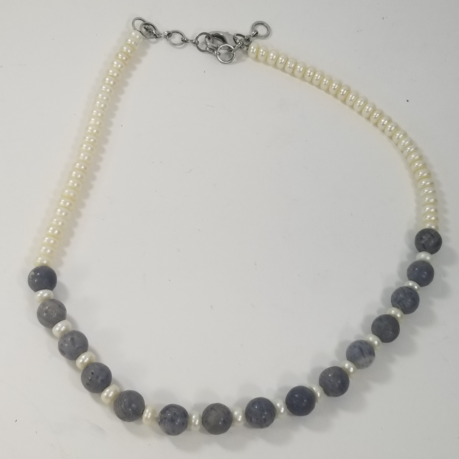Vintage Pearl and Gray Bead Spacer Statement Necklace 20″