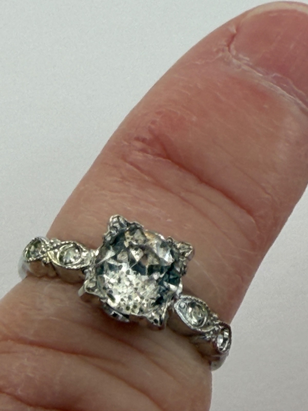 VINTAGE Sterling M-H Silver & Clear Quartz Cocktail Ring, Size ~5.5, SEE NOTES
