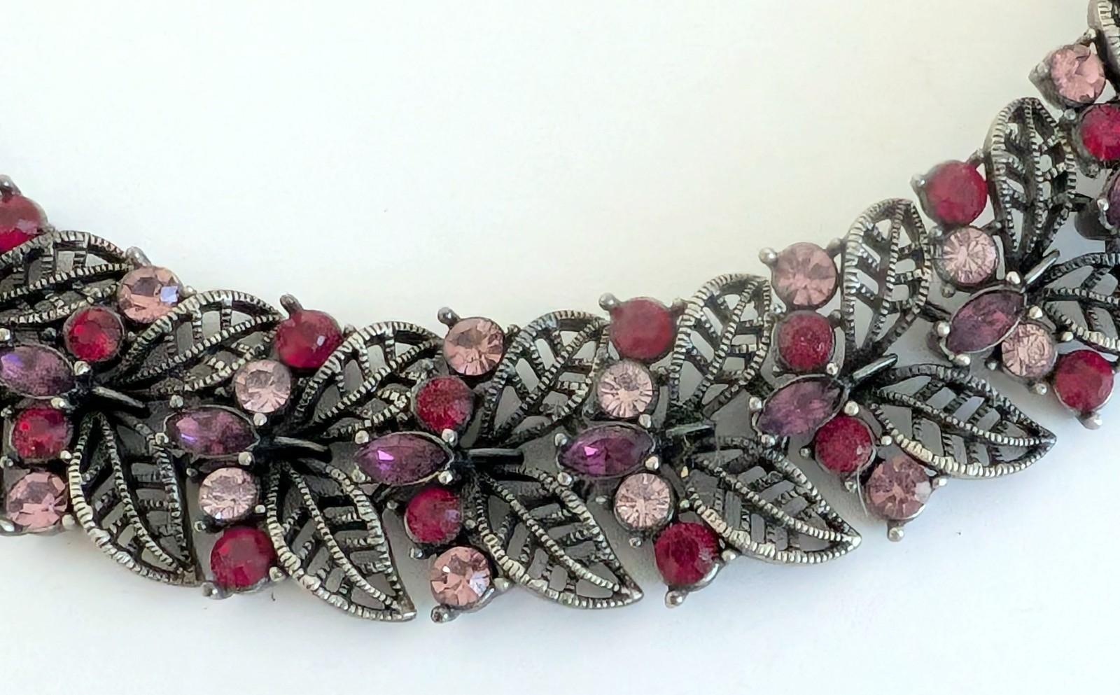 Gorgeous Vintage Signed Hobe Pink, Purple & Red Rhinestone Choker Necklace
