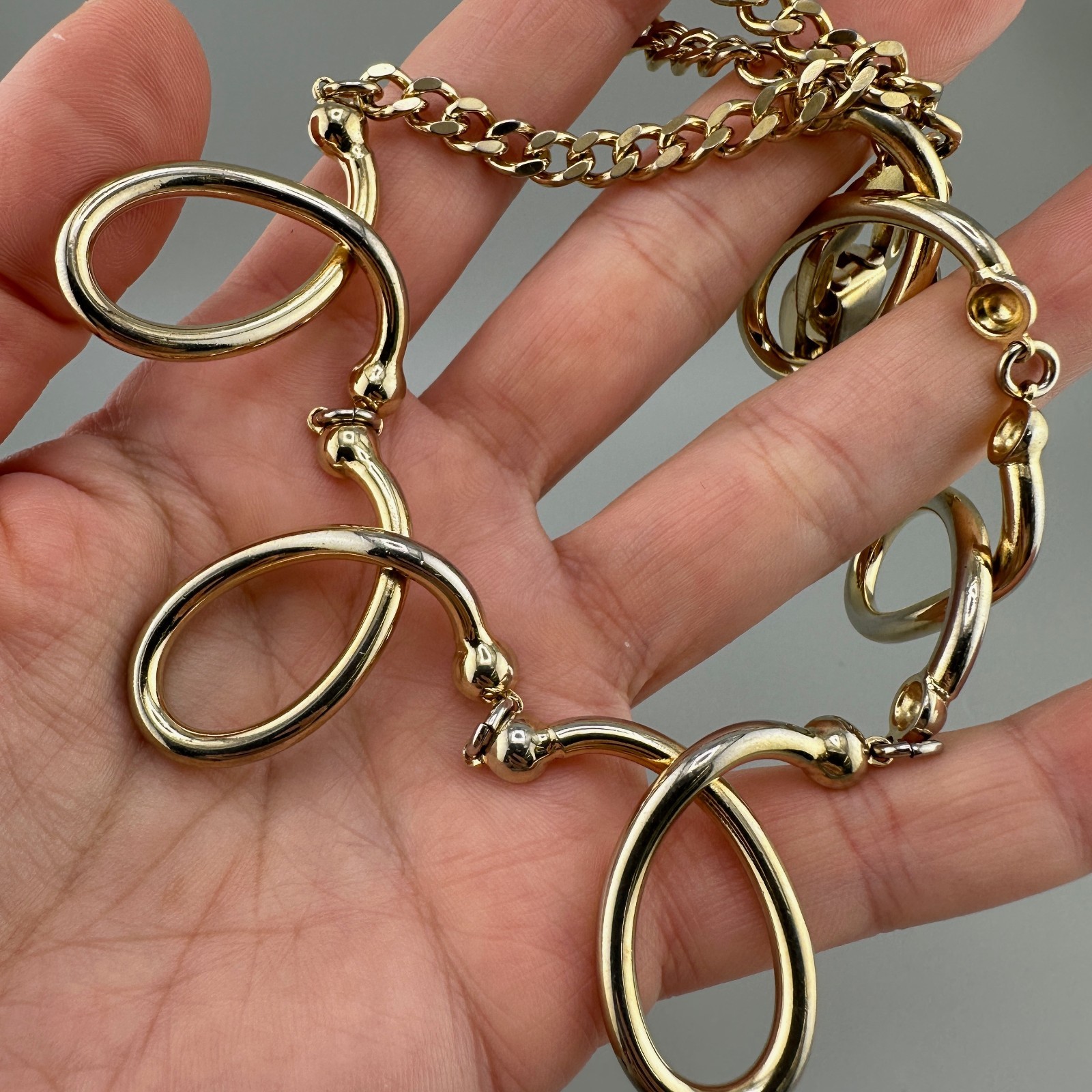 Vintage Chunky Statement Necklace Gold Tone Open Oval Link Retro Collar 1980s