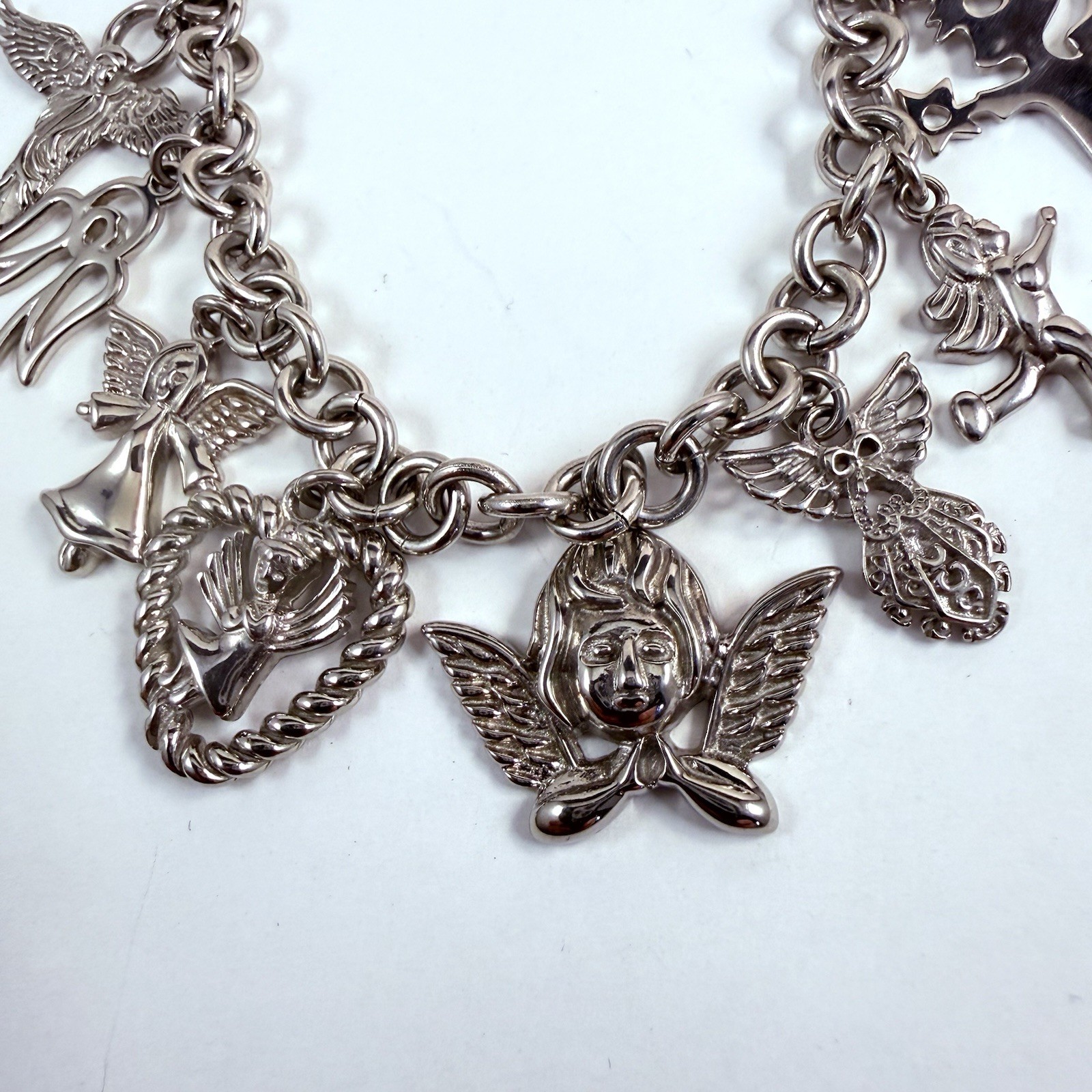 Vintage MILOR Guardian Angle Charm Chain Bracelet Stainless Steel 7.25″