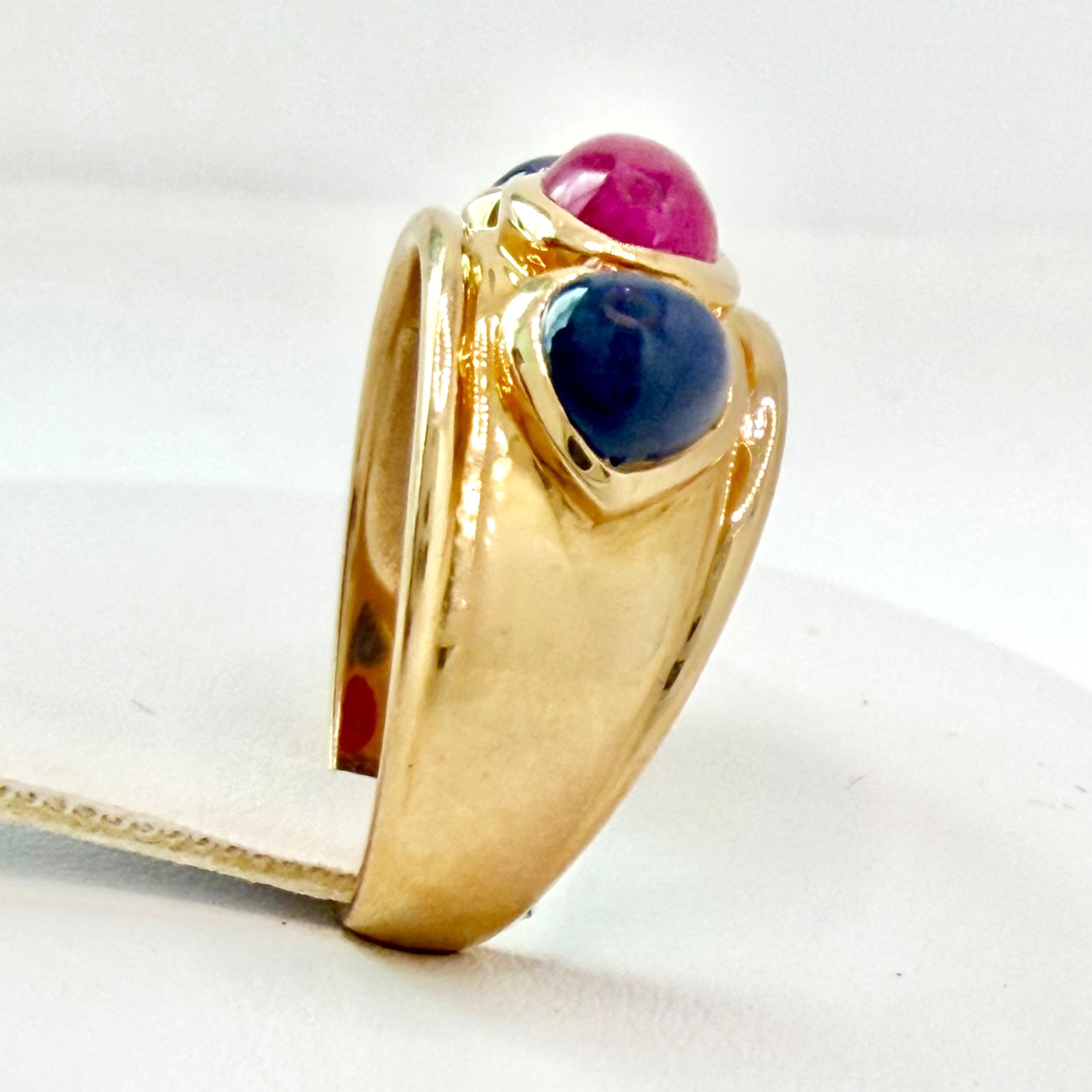 Vintage 14k Gold Ruby Sapphire Cabochon Domed Ring 4.5g Size 7 Estate