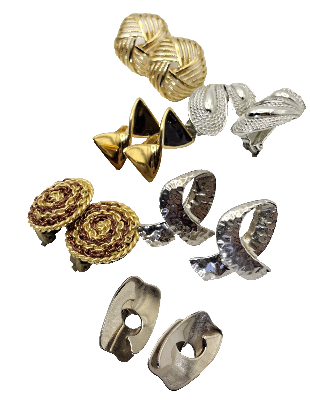 Vintage Lot Clip Earrings Metal Textured Geometric Mod Avon & unbranded Retro