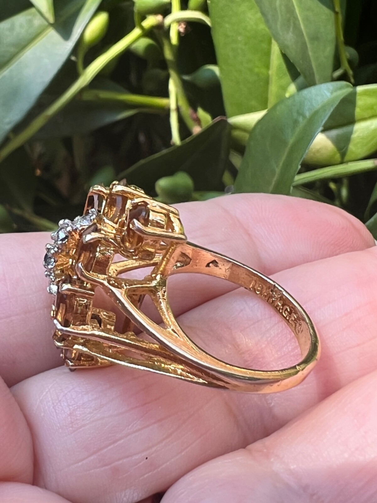 VINTAGE LARGE FAUX CITRINE GLASS CZ CUBIC ZIRCONIA COCKTAIL DRESS RING STATEMENT