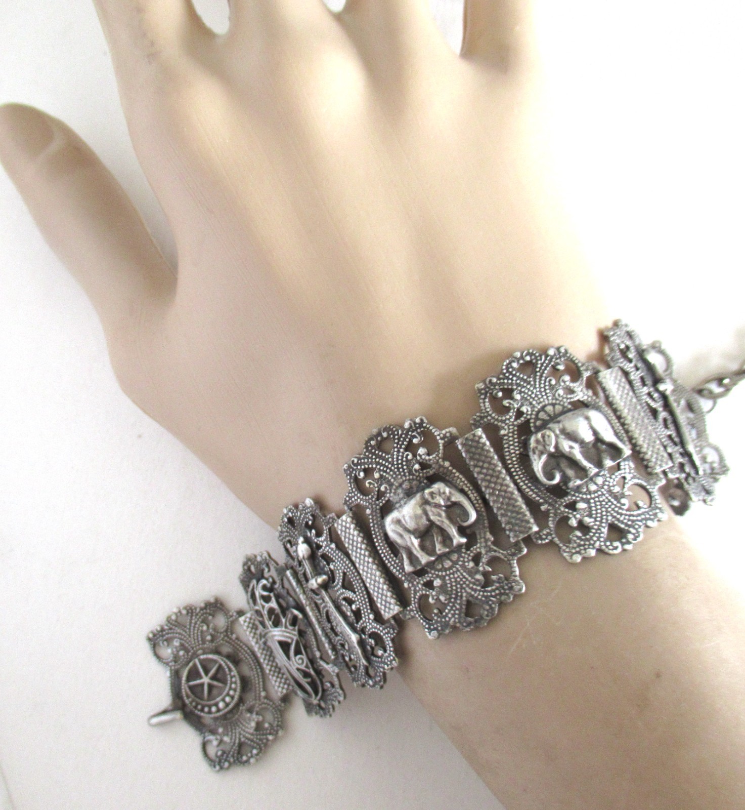 VINTAGE or ANTIQUE TURKEY STERLING BRACELET, 6 1/2 to 7 1/2″ WRIST , 1.25 INCH W