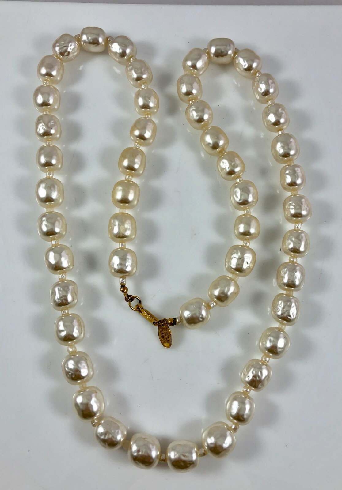 Vintage Miriam Haskell Large Size Heavy Baroque Pearl Single Strand Necklace
