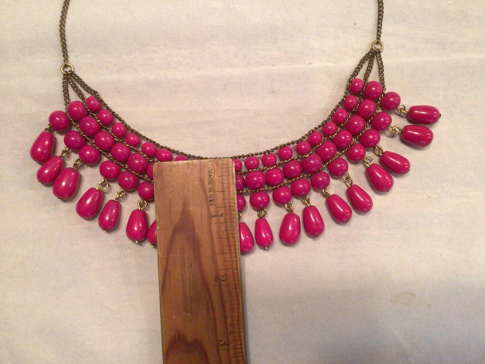 Vintage Bordeaux Red Beaded Fringe Bib Collar Necklace Multi Strand