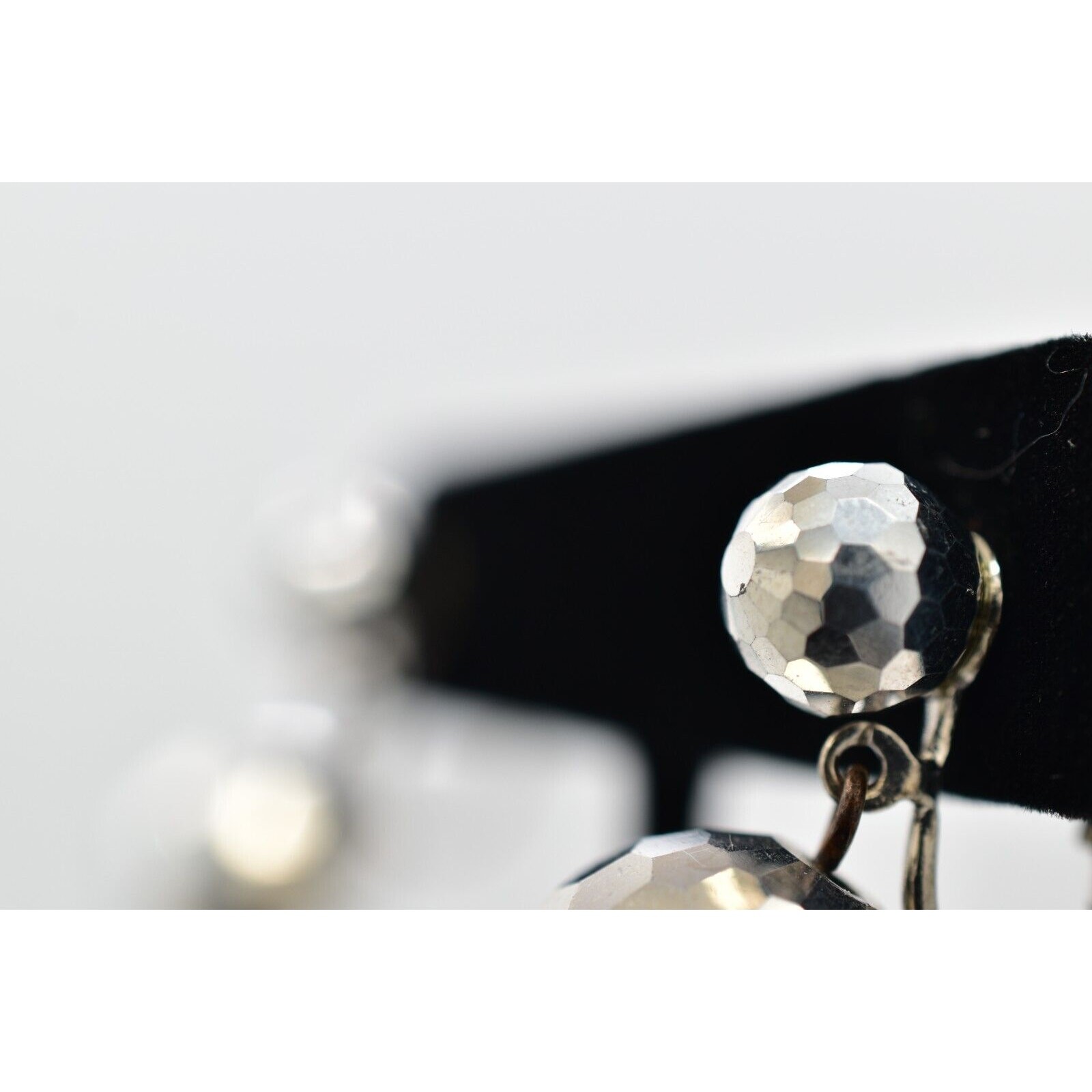 Vintage Crystal Clip On Earrings Silver Dangle Disco Ball Drop Glam 1950s A24