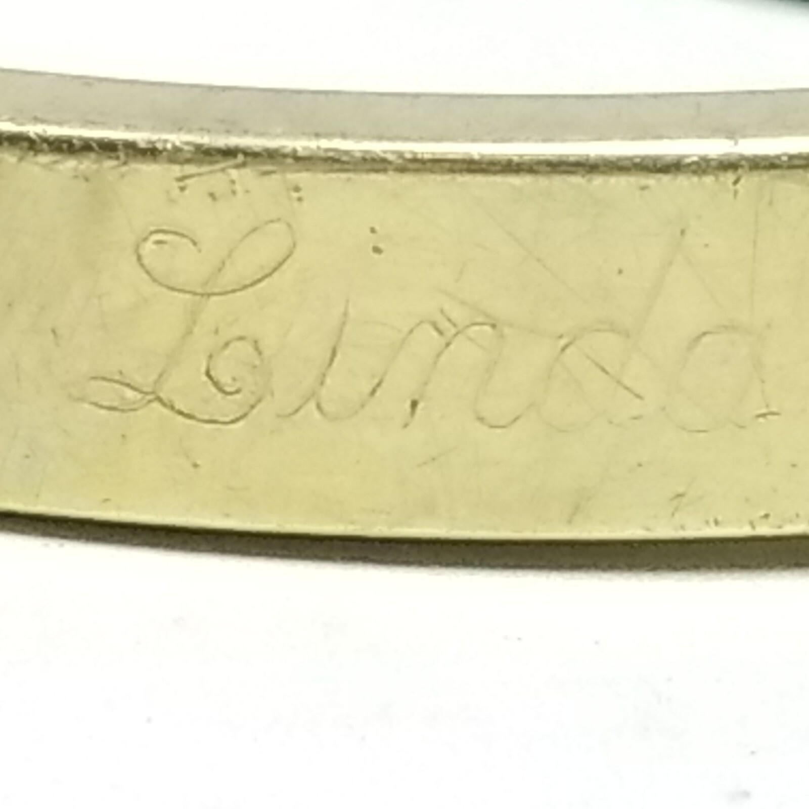 Vintage Engraved ID Bracelet, Linda Love Jim Gold Tone Stretch Band Bangle