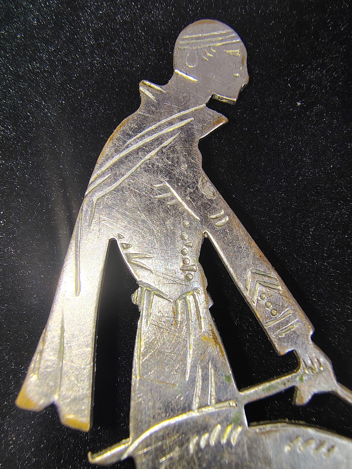 Vtg 1920s Vogue Art Deco Lady Walking Dog Brooch Pin Borzoi Antique Silver Tone