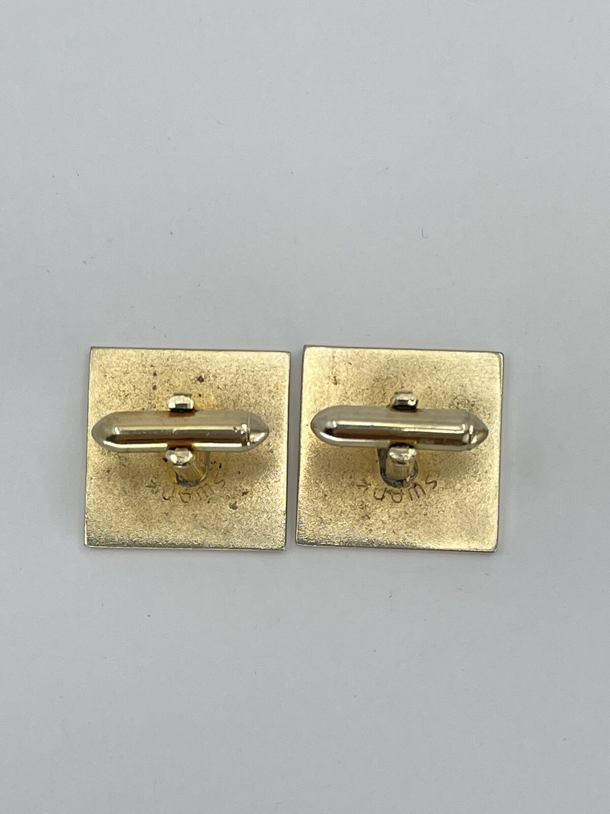 Vintage Swank square mens cufflinks raised etched leaf motif with black enamel