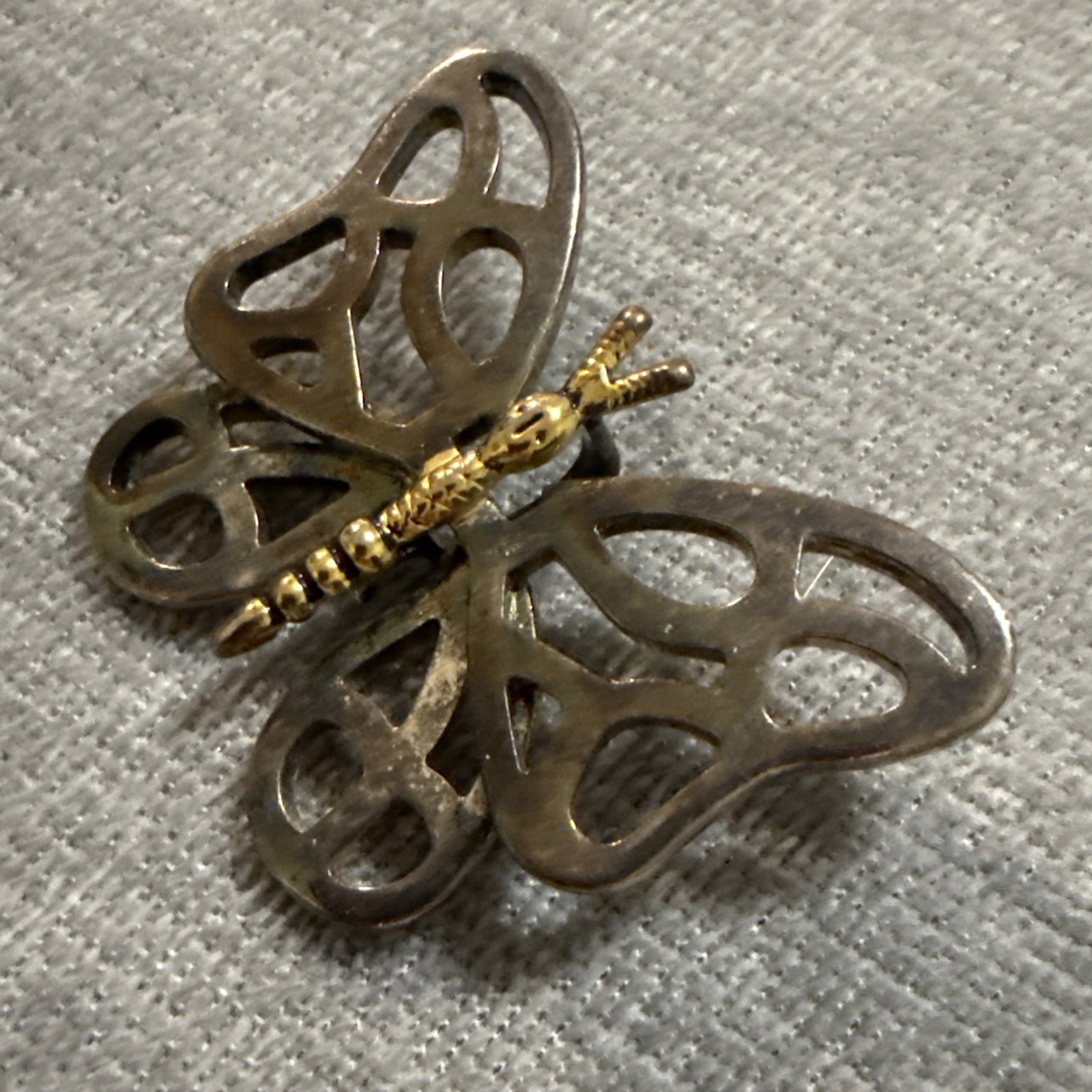 VTG Large mixed metal butterfly pendant Modernist Silver Gold Silver Plate