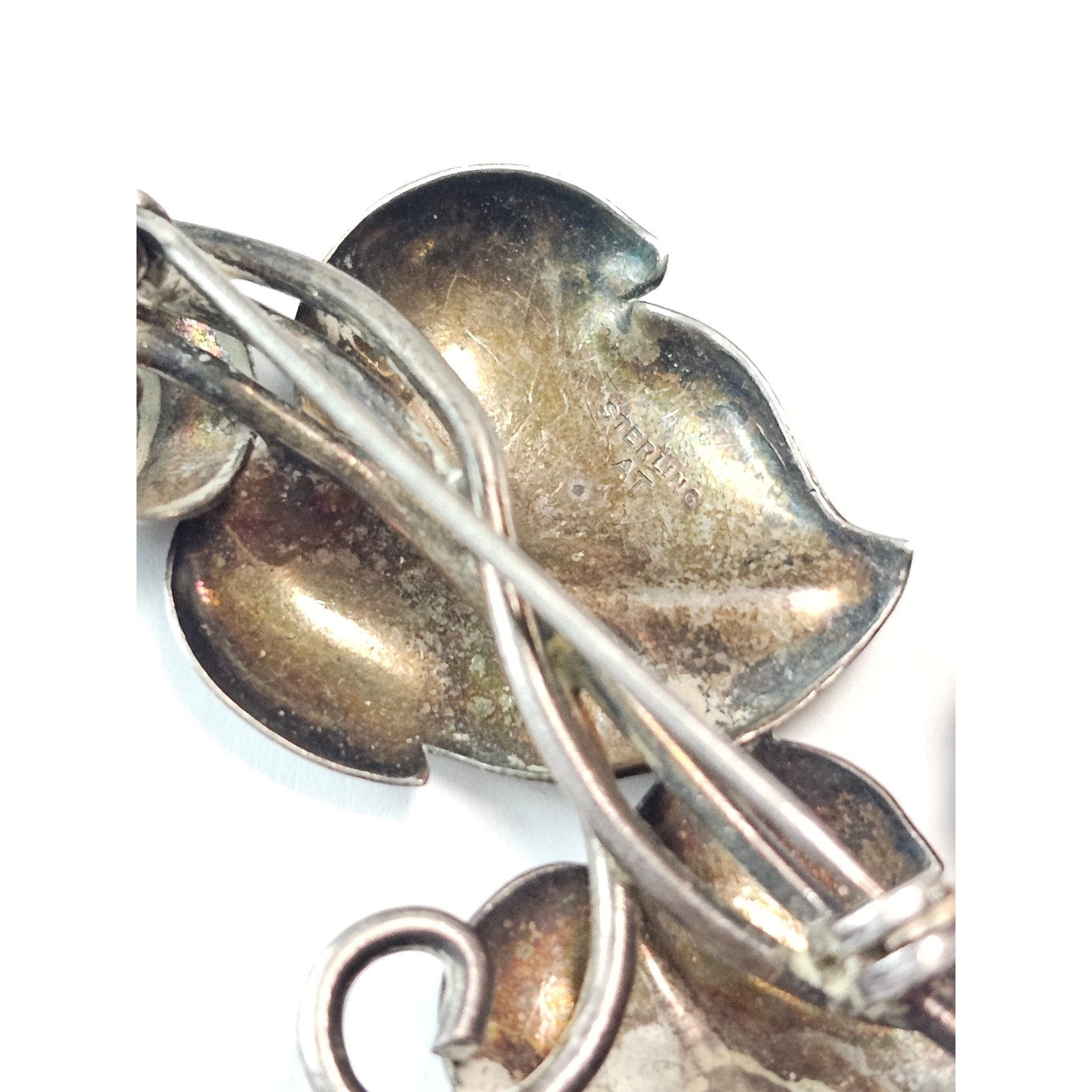 Vintage Sterling Silver Leaf Brooch, Art Deco Style, 2 3/8″