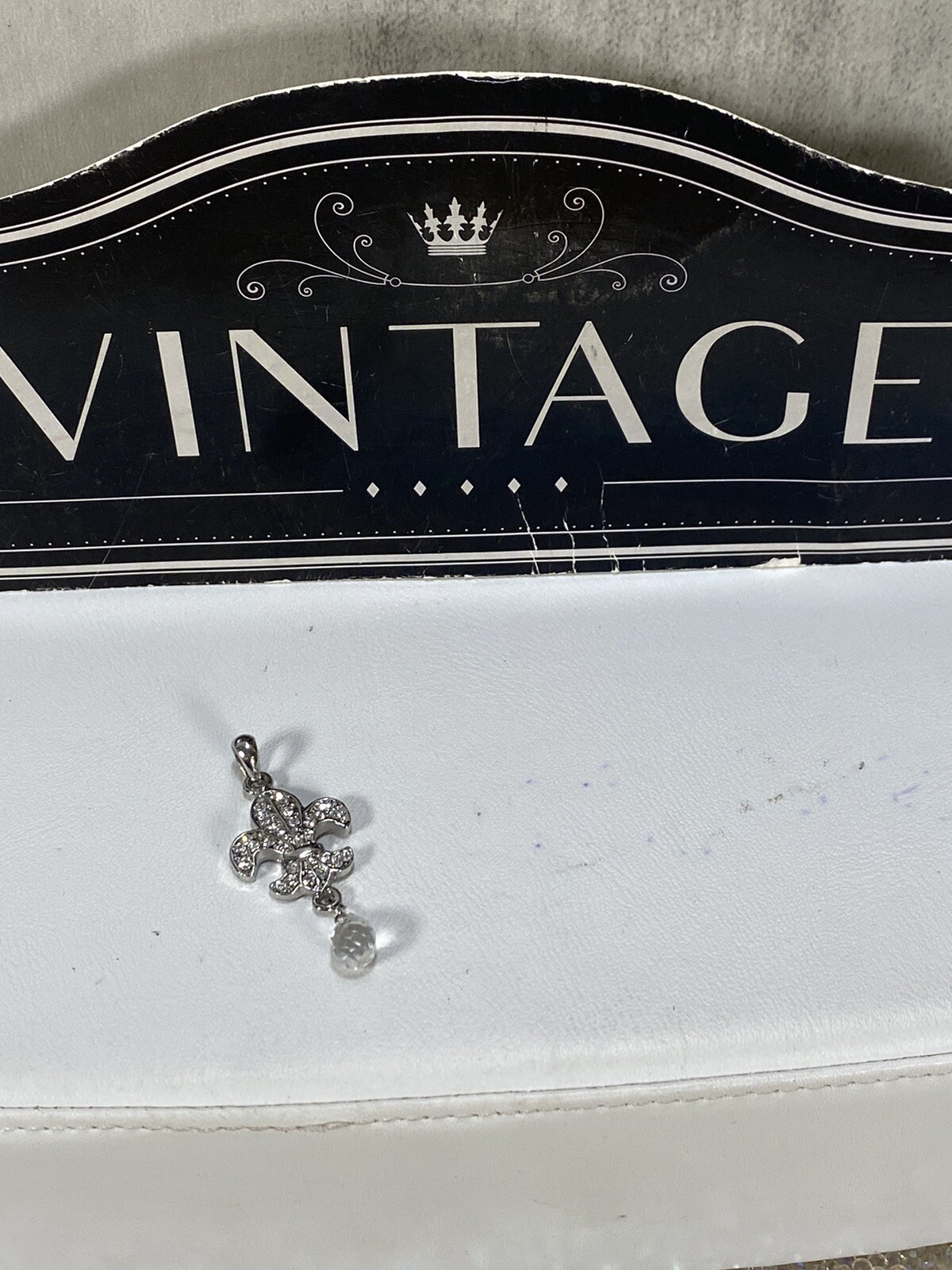 Vintage Estate 1990s Silver FLEUR DE LIS Charm Dangling Crystal Bead Charm Only