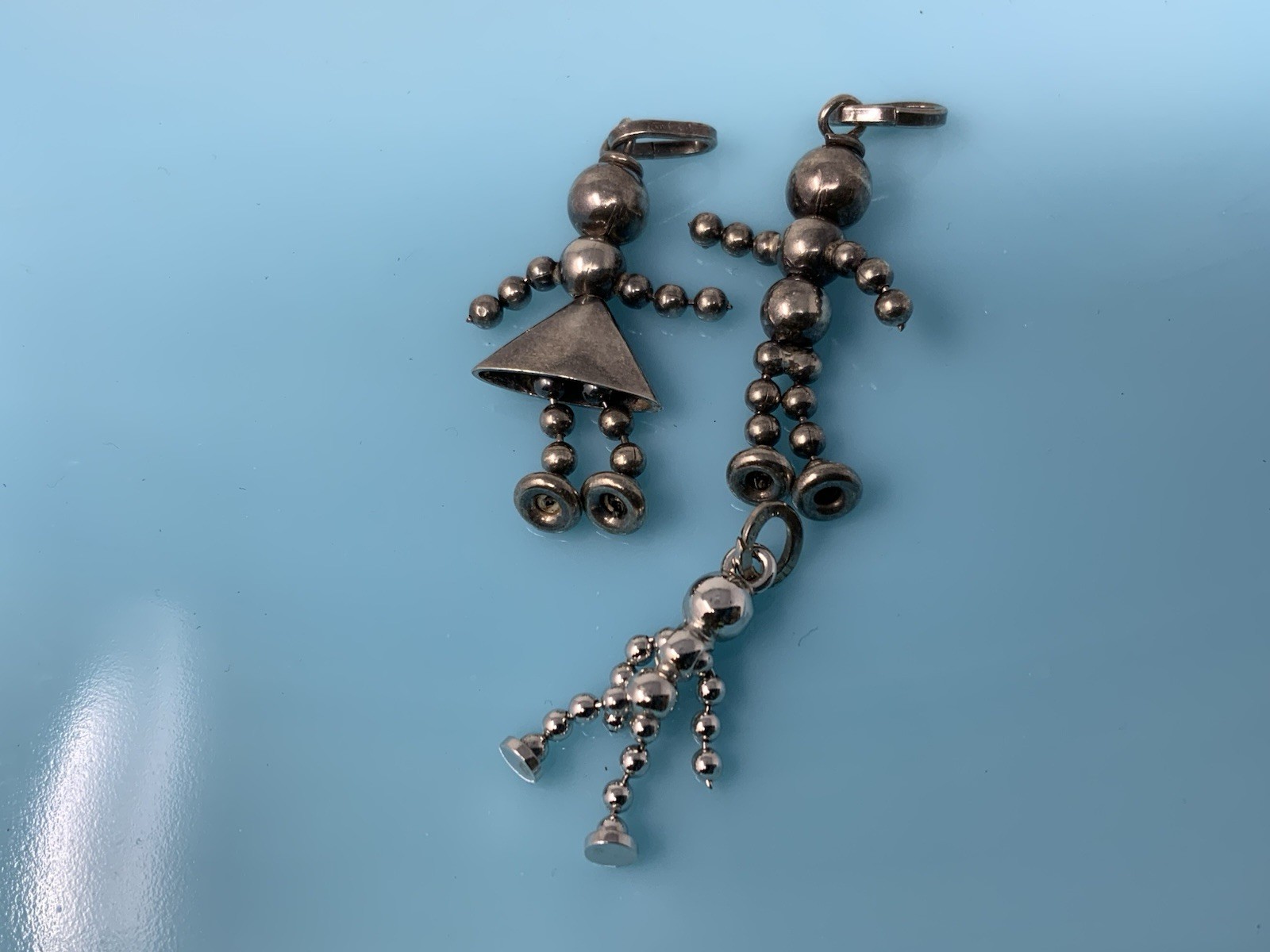 Vintage Sterling Silver Beaded Ball Stick Person Girl Boy Charm Pendant 7g