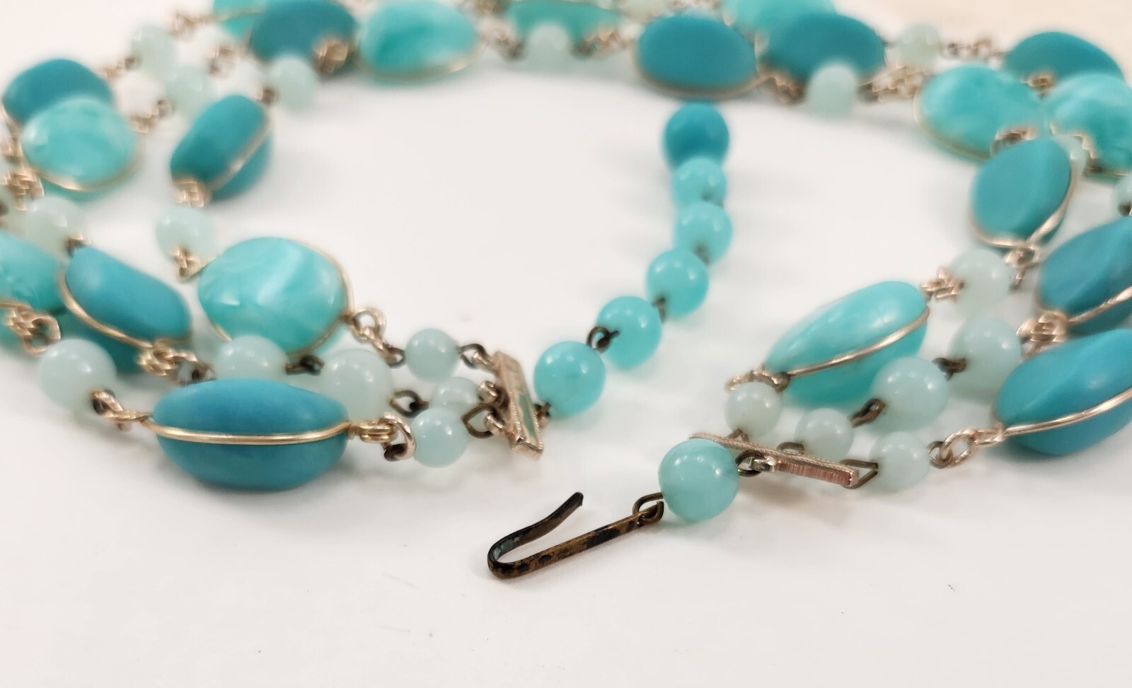 Vintage Western Germany Multi Strand Choker Necklace Beaded Blue 15 in-17.5 in