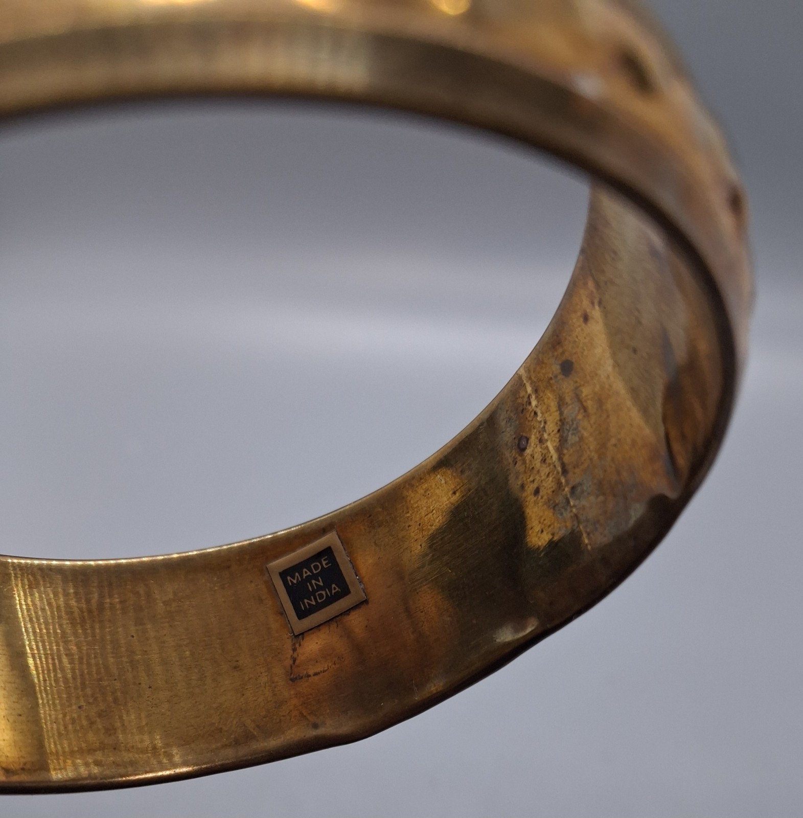 Wide Brass Chunky Bangle Embossed Heart Pattern Vintage Bracelet