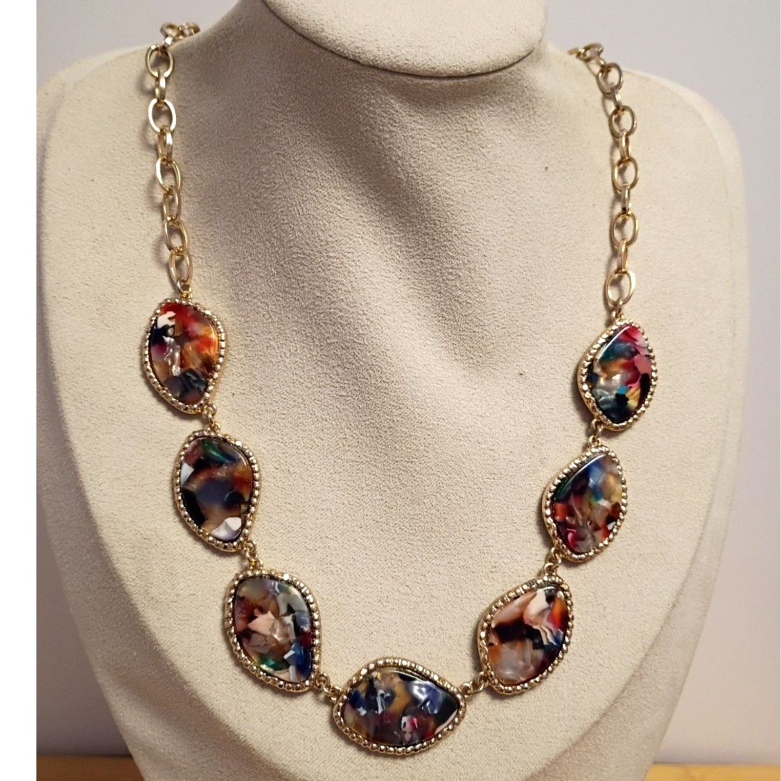 Sugarfix by Baublebar Gold Tone Necklace Colorful Stones Gems Embedded In Resin