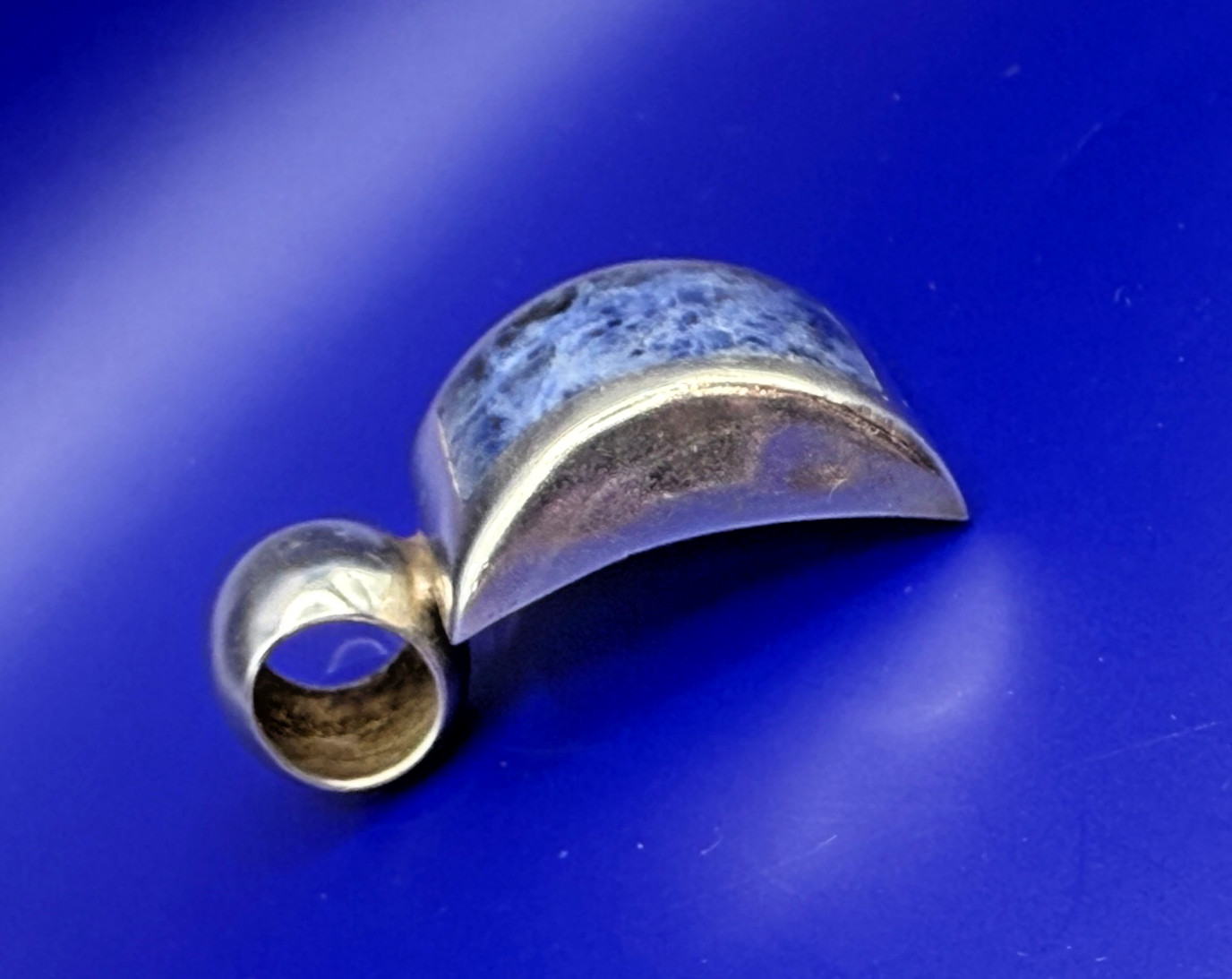 ATI 925 Mexico Sterling Silver Blue Stone Modernist Pendant 15.19g