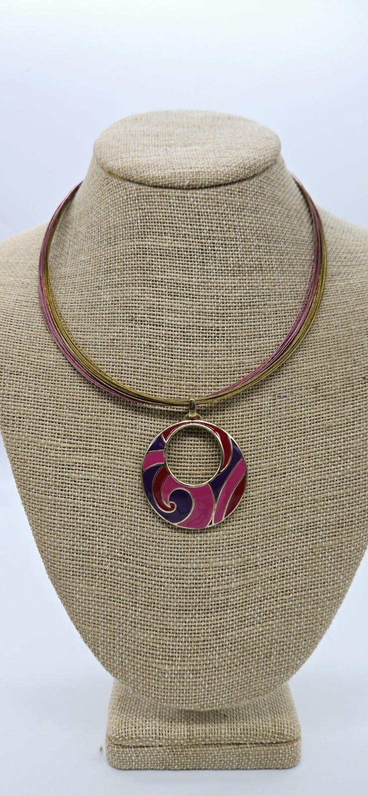 Red Purple Pink Enamel Pendant Wire Necklace Style & Co Layered NWT 20 in