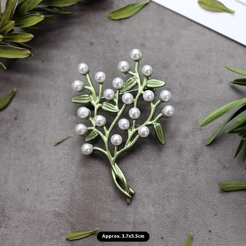 Vintage Green Color Plant Pearls Brooch Pin Flower Brooch For Women Jewelry Gift