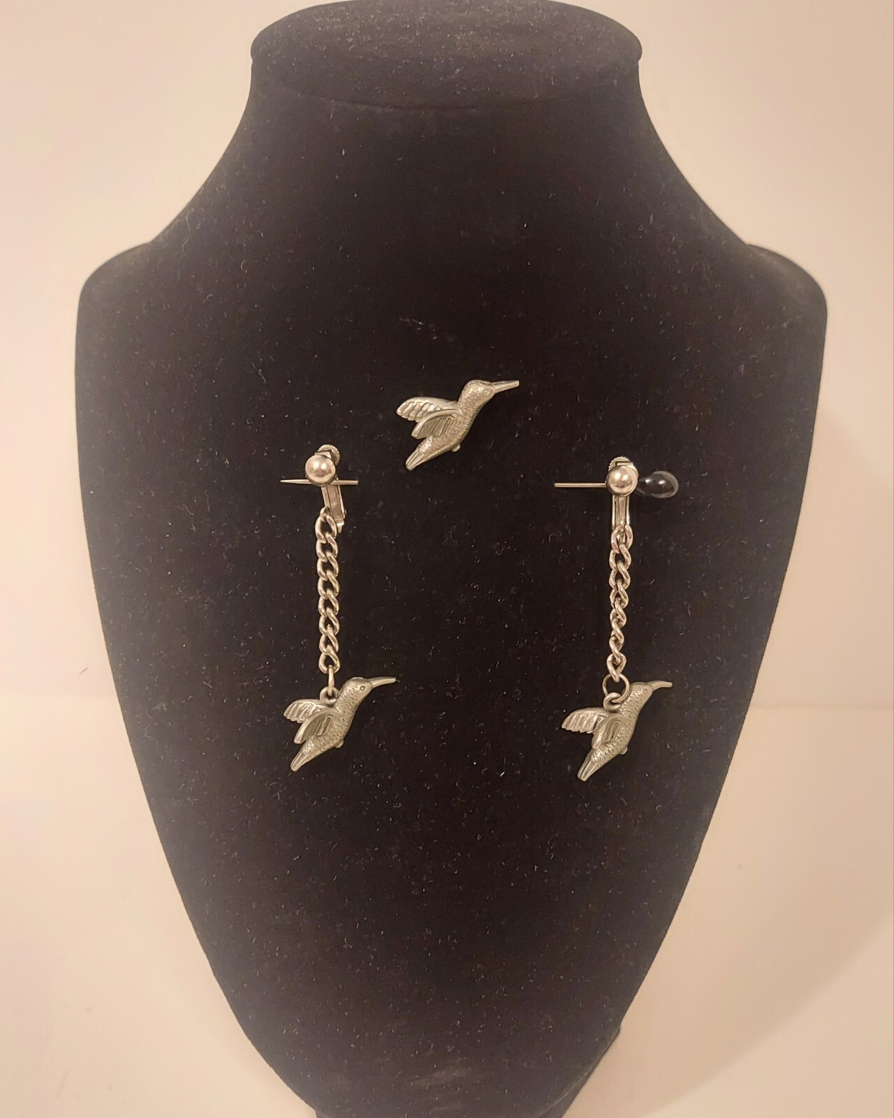 Hummingbird Pewter Dangle Screwback Clip On Earrings And Pin By Clift