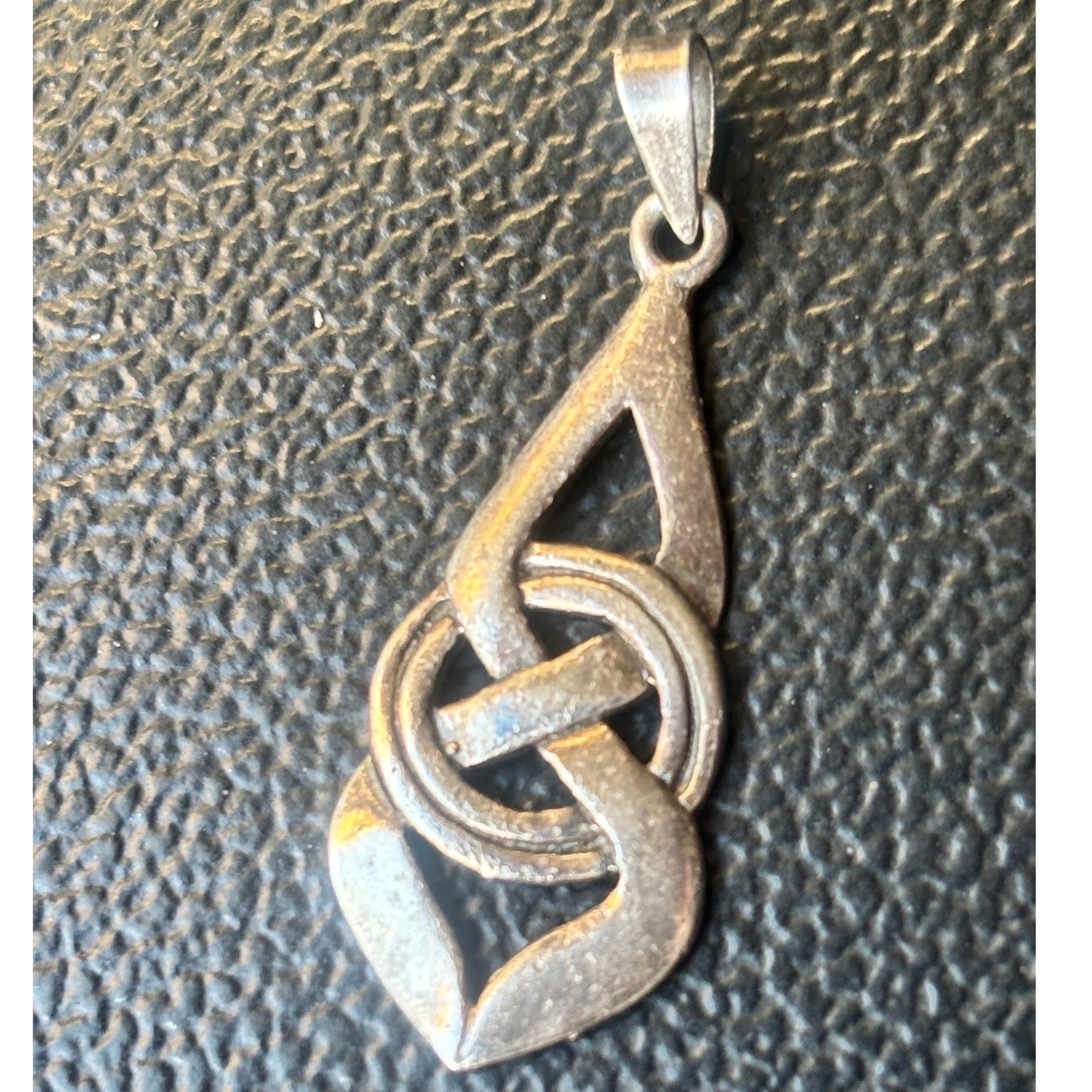 Sterling Silver Antiqued Long Celtic Knot Pendant Charm stamped 925 on back