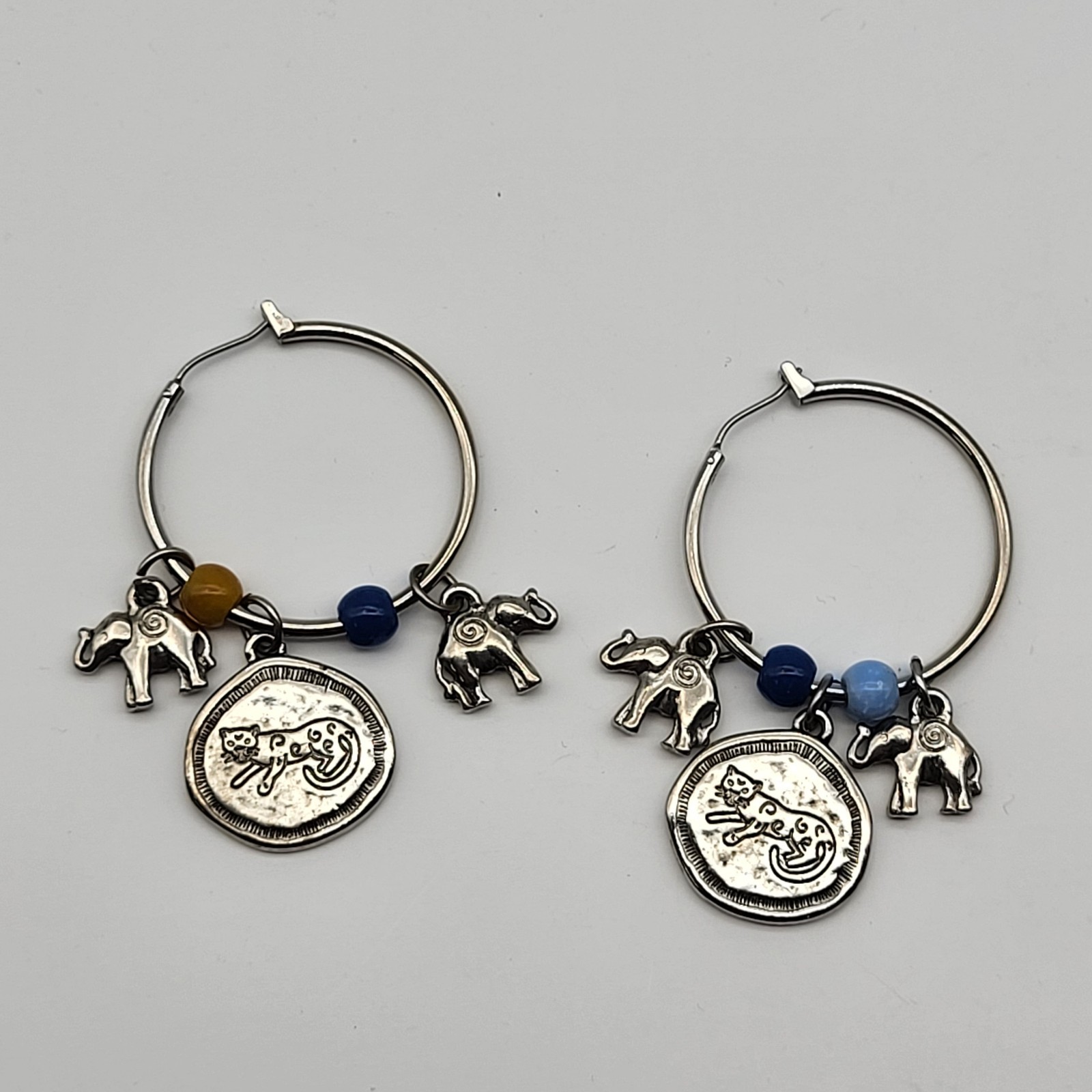 Fabulous Flamboyant Boho hoop charm earrings Safari Elephant leopard Cheetah Cat