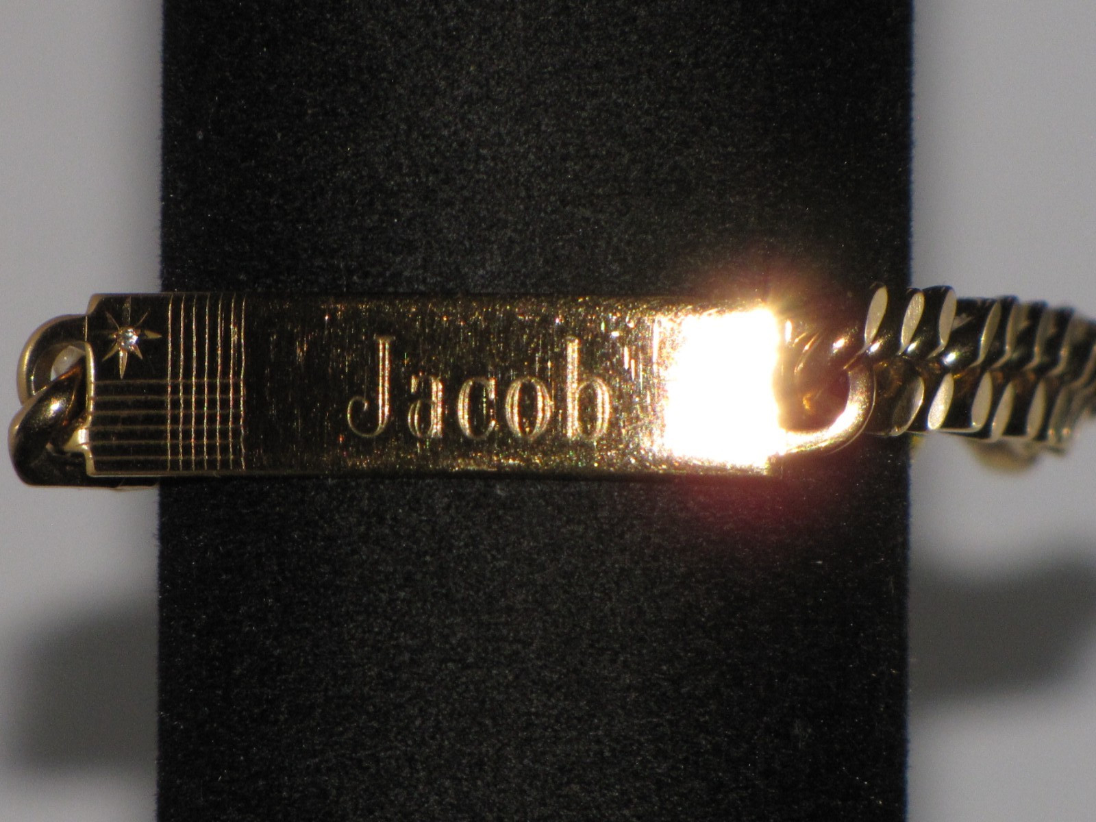 Vintage Speidel USA Personalized ID Bracelet Gold Tone Diamond Accent Mens