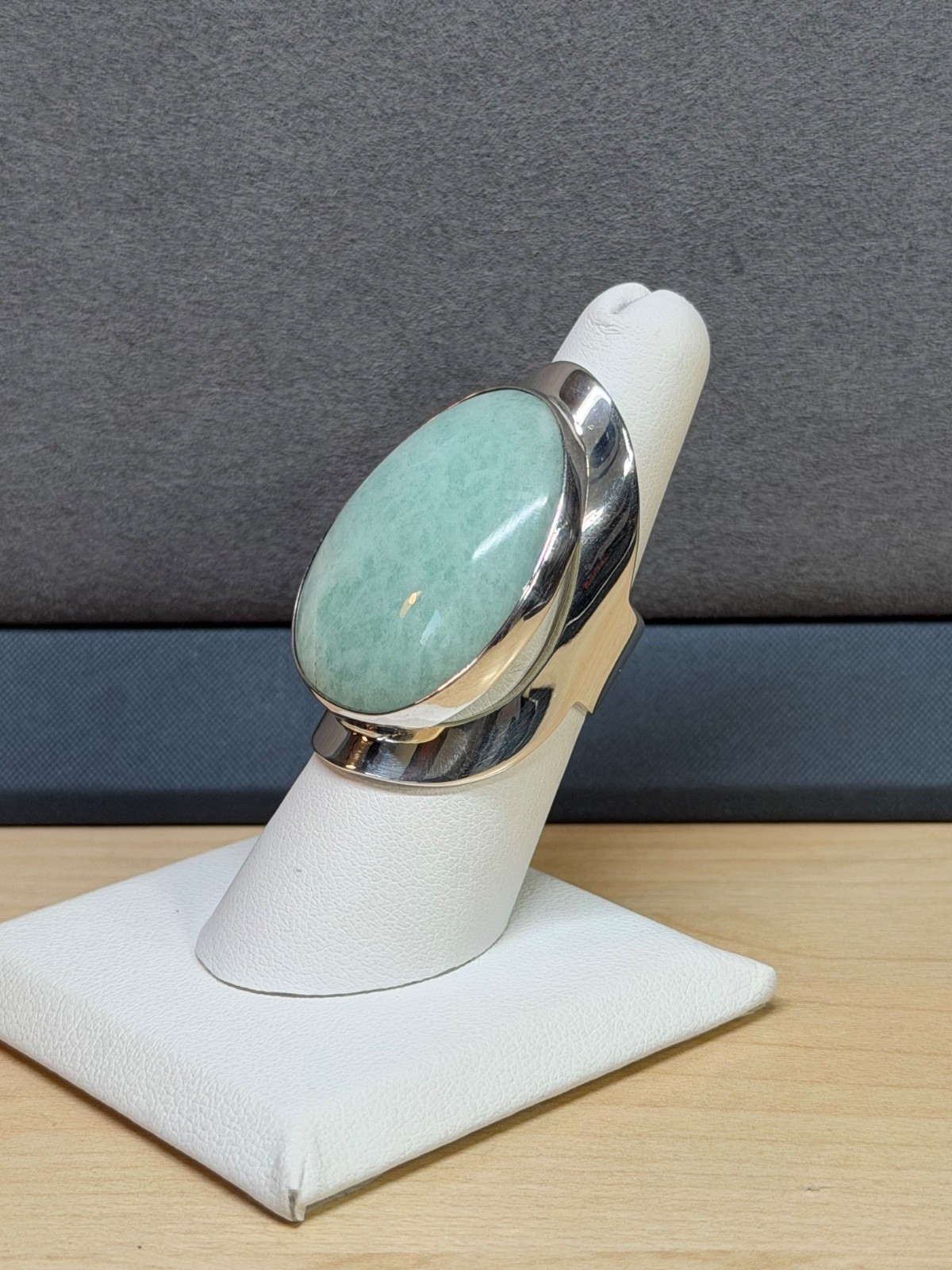 DOMINIQUE DINOUART DDD Mexico 925 Silver Large Cabochon Amazonite Ring Size 7.5