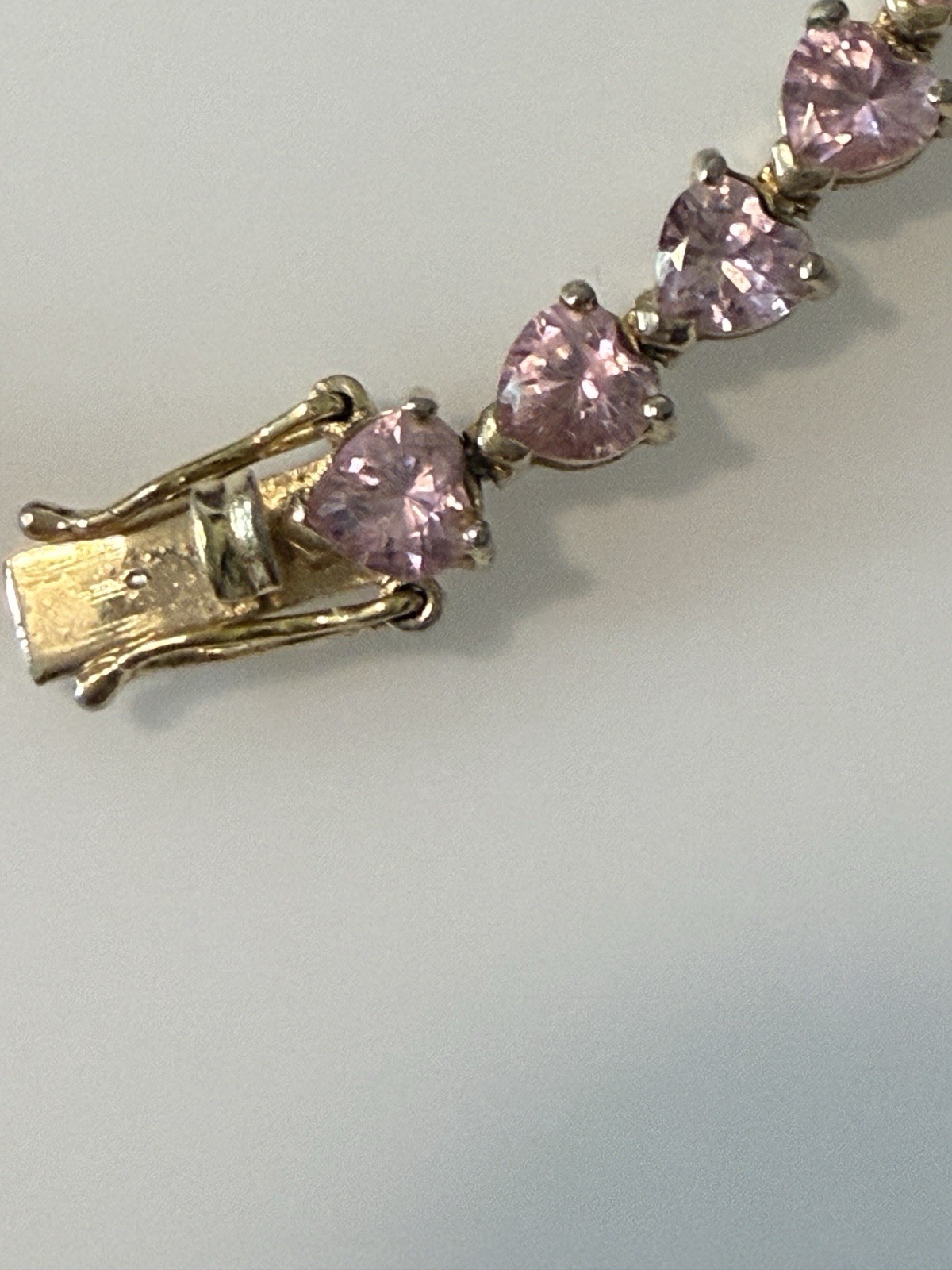 Vintage Pink Trillion Cut Stone Bracelet Sterling Silver Gold Plated 8.25”