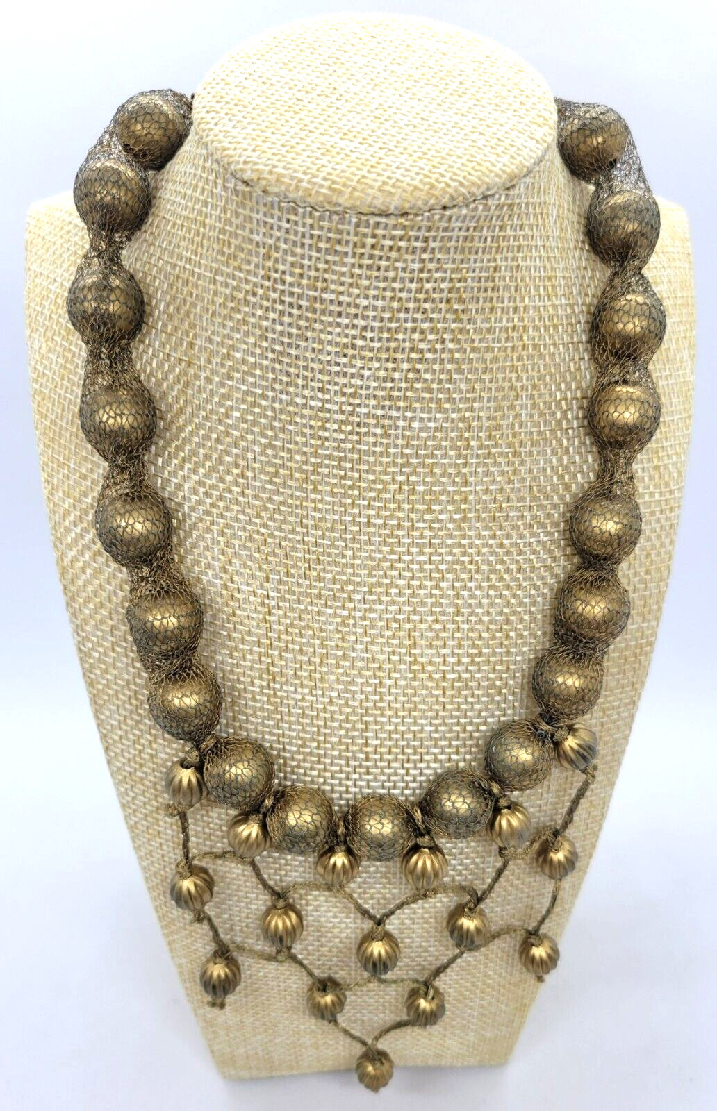 Sarah Cavender Metalworks Necklace Wire Knit Wrapped Bead Draped Tassel Chain
