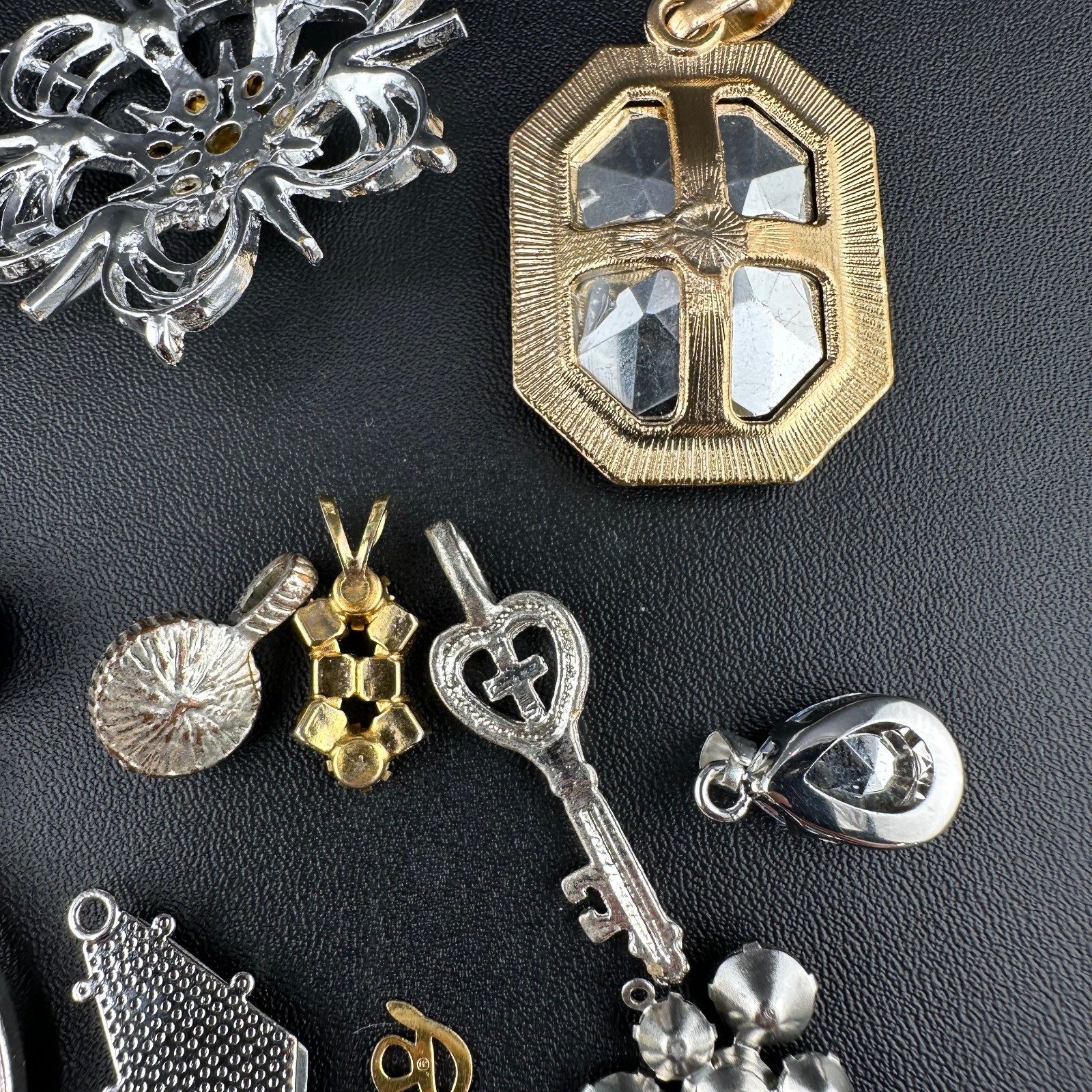 Vintage to Now Crystal Rhinestone Pendant Charm Lot of 28 Silver Gold Tone Mix