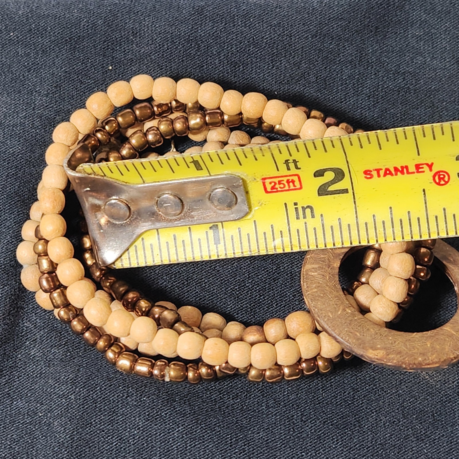 Multi Strand Wood Bead Stretch Bracelet Natural Earthy Boho Light Dark