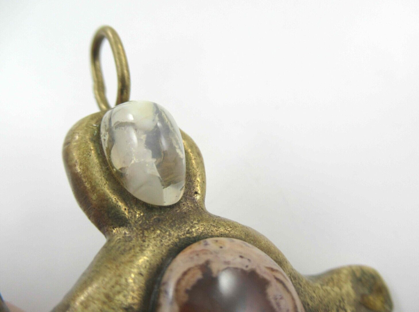Brass Tone Figural Person Pendant w/ Stone Cabochons