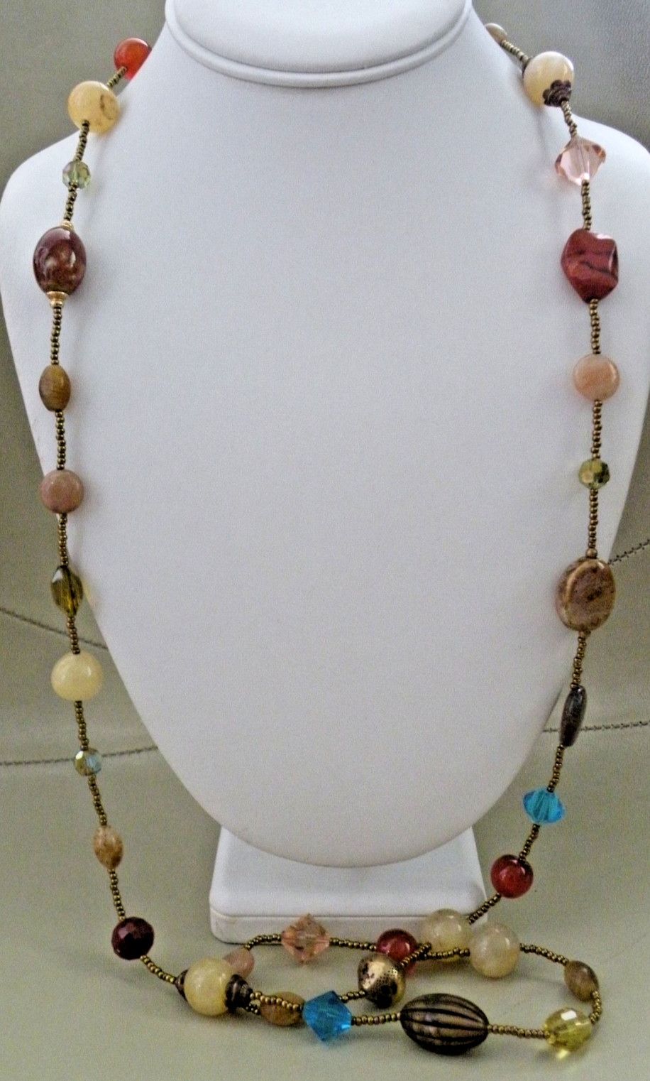 Vintage Multicolor Mixed Polished Gemstones & Faceted Crystal Bead Necklace 40″