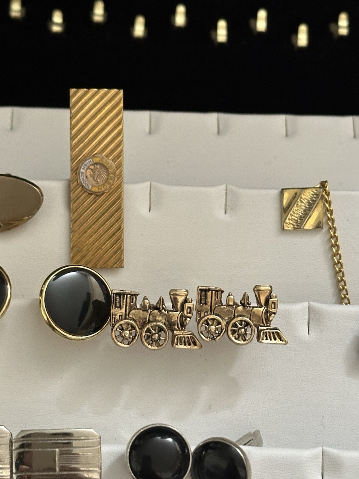 Vintage Lot Gold Silver Tone Glass Gemstones Cuff links Tie Clip Tie Tack 22pc