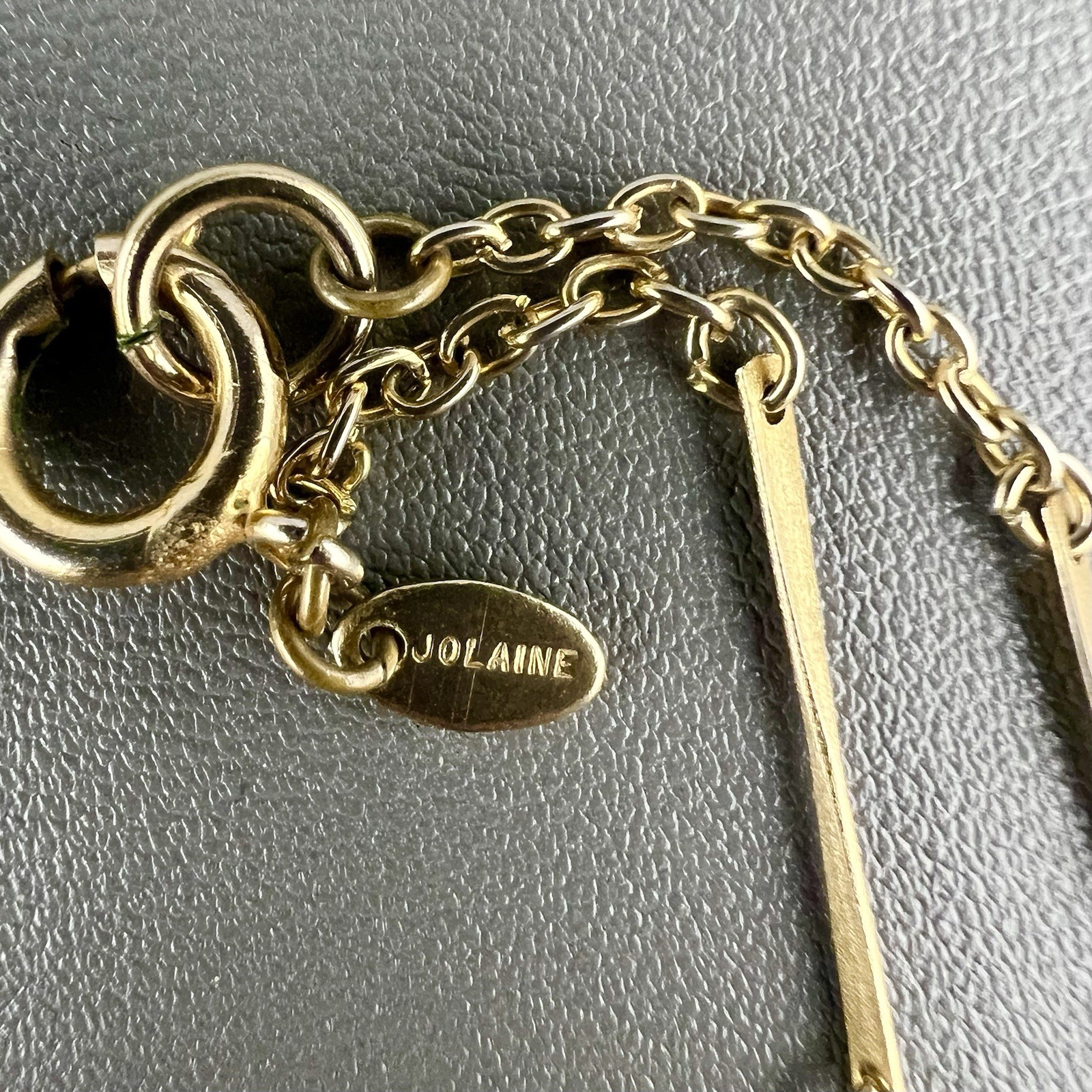 Vintage Jolaine Necklace Gemstone Bar Link Chain Gold Tone Signed Opera 40”