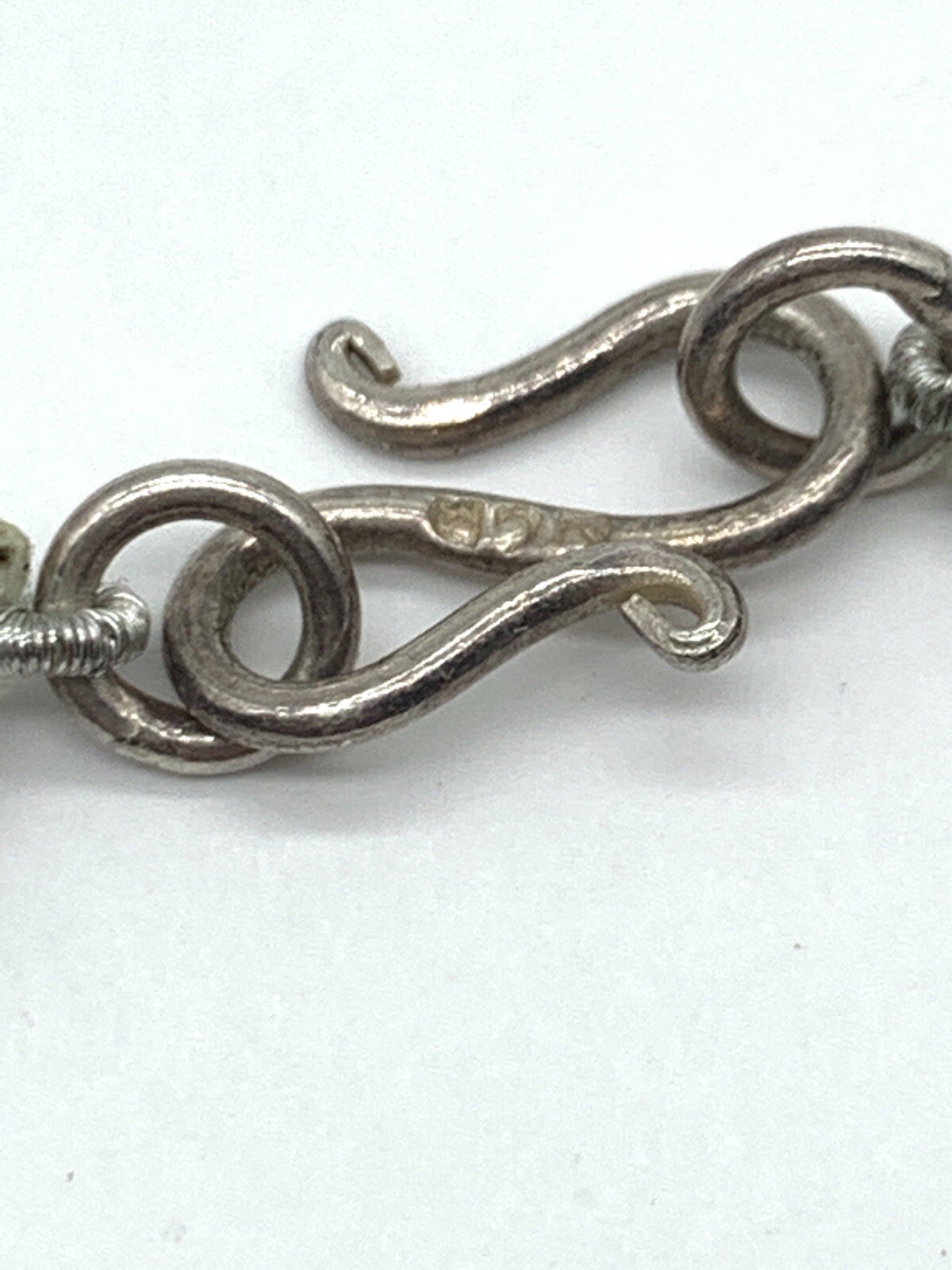 Vintage Denim Lapis Sterling Bracelet Bead Geometric S Hook Clasp 925 Artisan A2