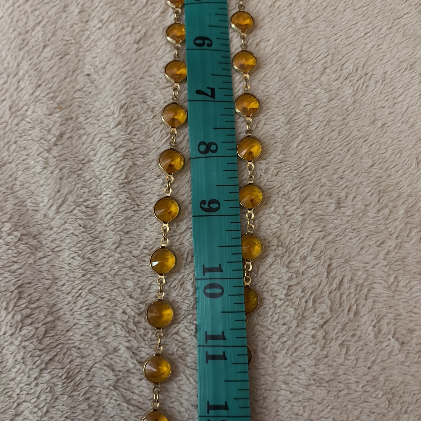 Bezel Set Amber Honey Crystal Gold Tone Necklace