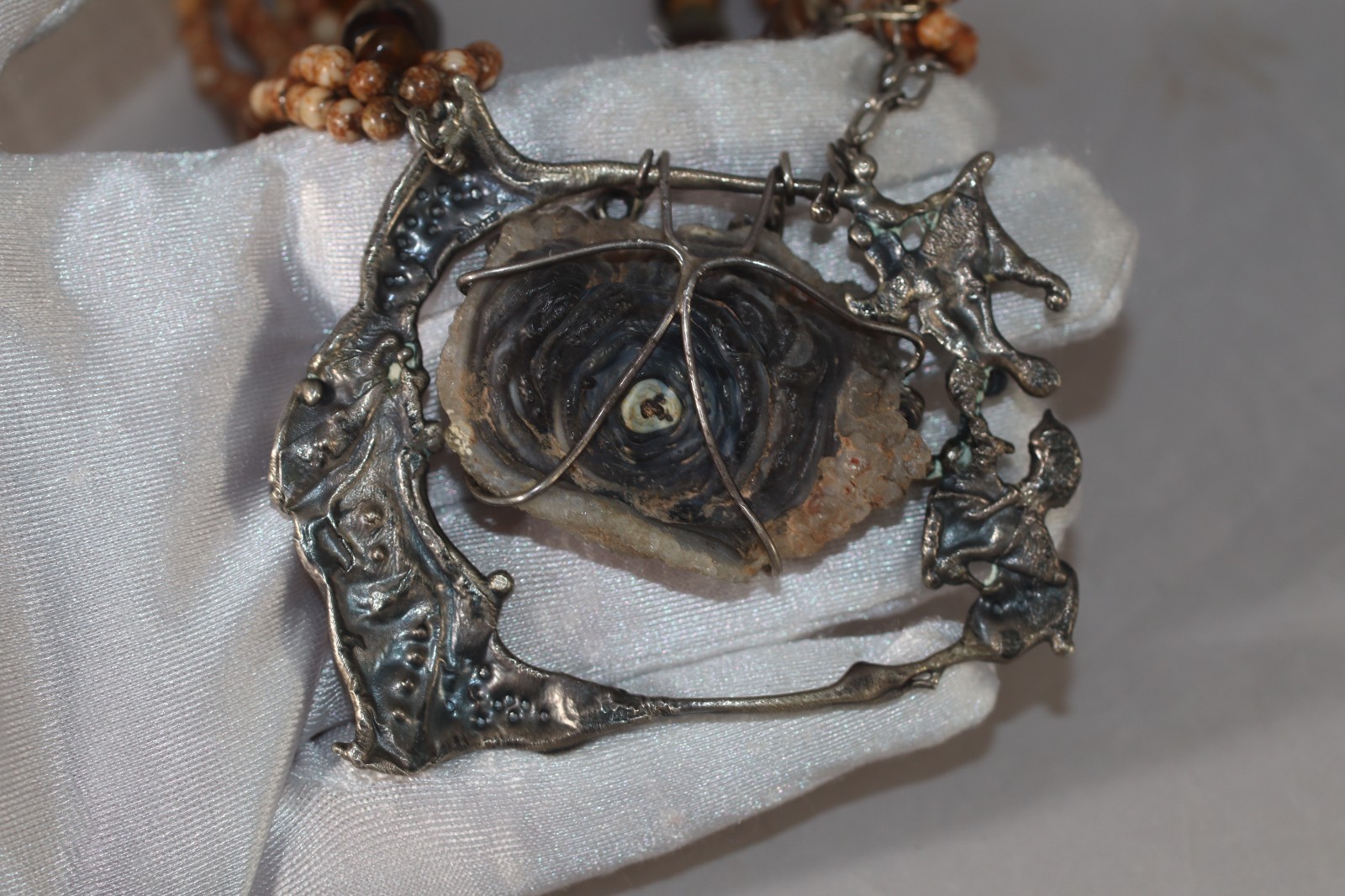 Fab! Cathleen McLain Brutalist Druzy Quartz Sterling Silver Pendant Necklace